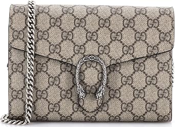 Pre-Loved Dionysus Chain Wallet GG Coated Canvas Small, Brown
