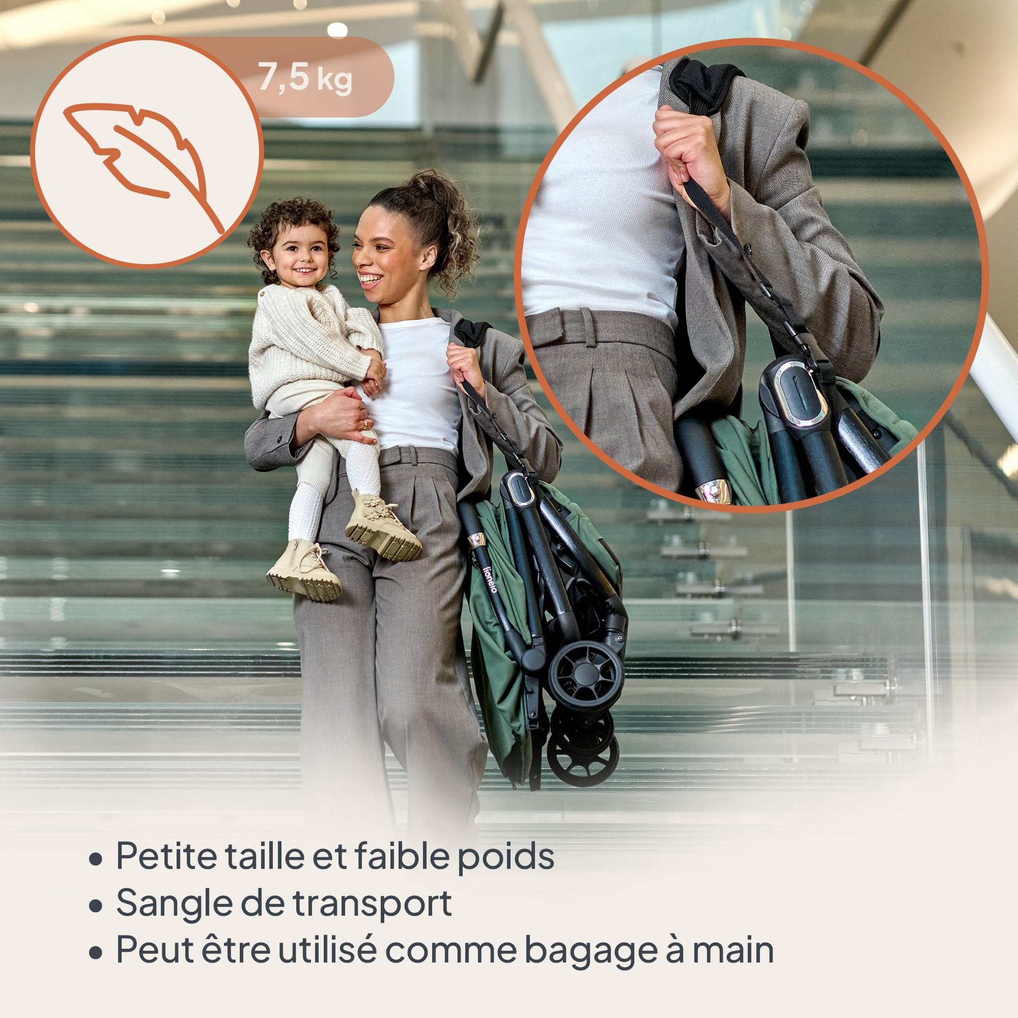 LIONELO Poussette Bébé Bess jusqu'à 22 kg de 6 mois à 4 ans Roues Pivotantes en PU 360 ° Pliage avec Une Main, Dossier Réglable, Canopy Imperméable Poids Léger 7,5 kg, Panier à Courses (Green)