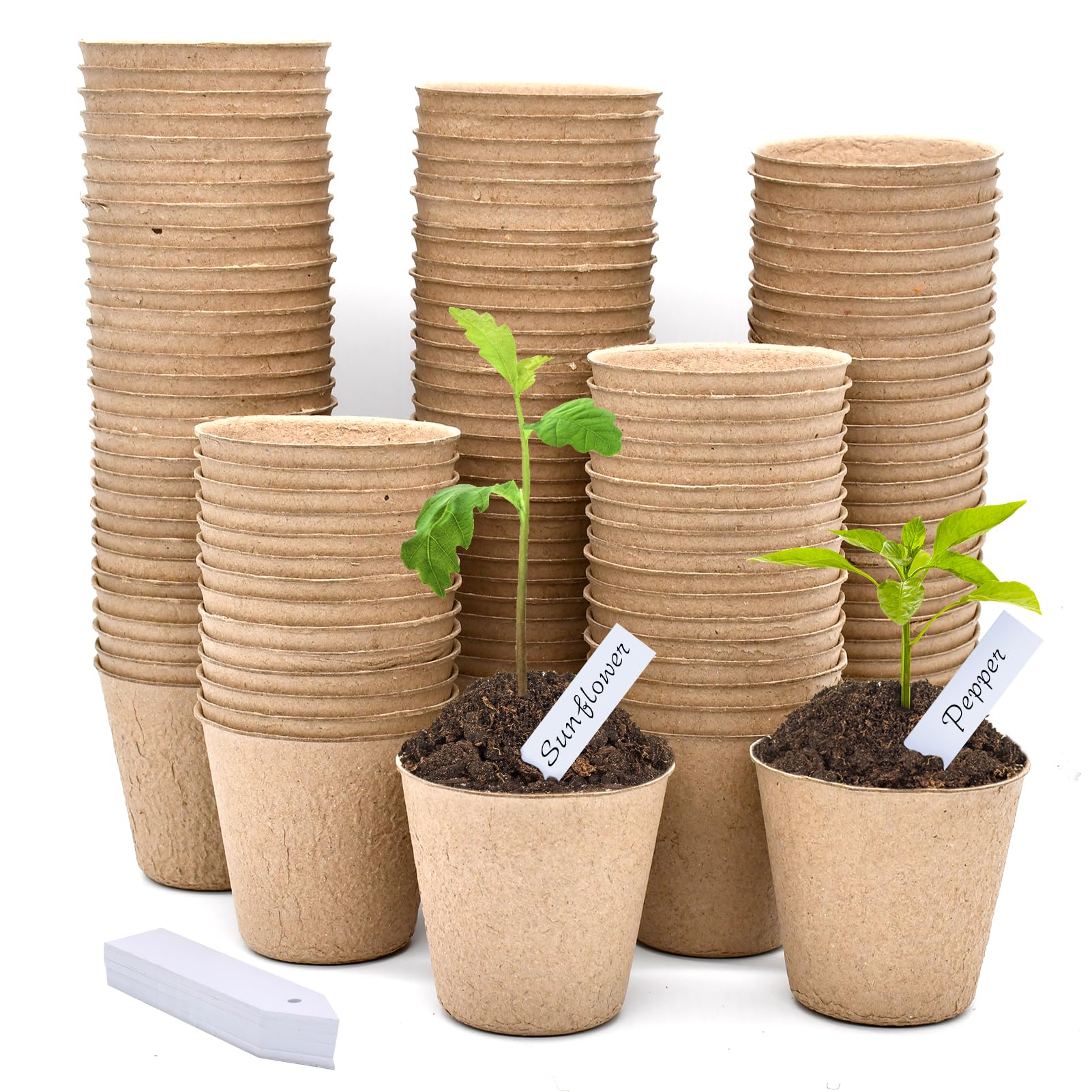 INCIKITI Biodegradable Peat Pots for Seedling - 120 Pack 3.15 inch Biodegradable Plant Seed Starters Kits with 30 Plant Labels, Garden Germination Nursery Pots for Flower Vegetable Seed Germination