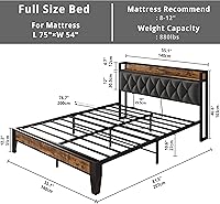 Vista 2 de ANCTOR - Base de cama tamaño Matrimonial, cabecera con almacenamiento y enchufes, fácil de instalar, resistente y estable, sin ruido, no necesita