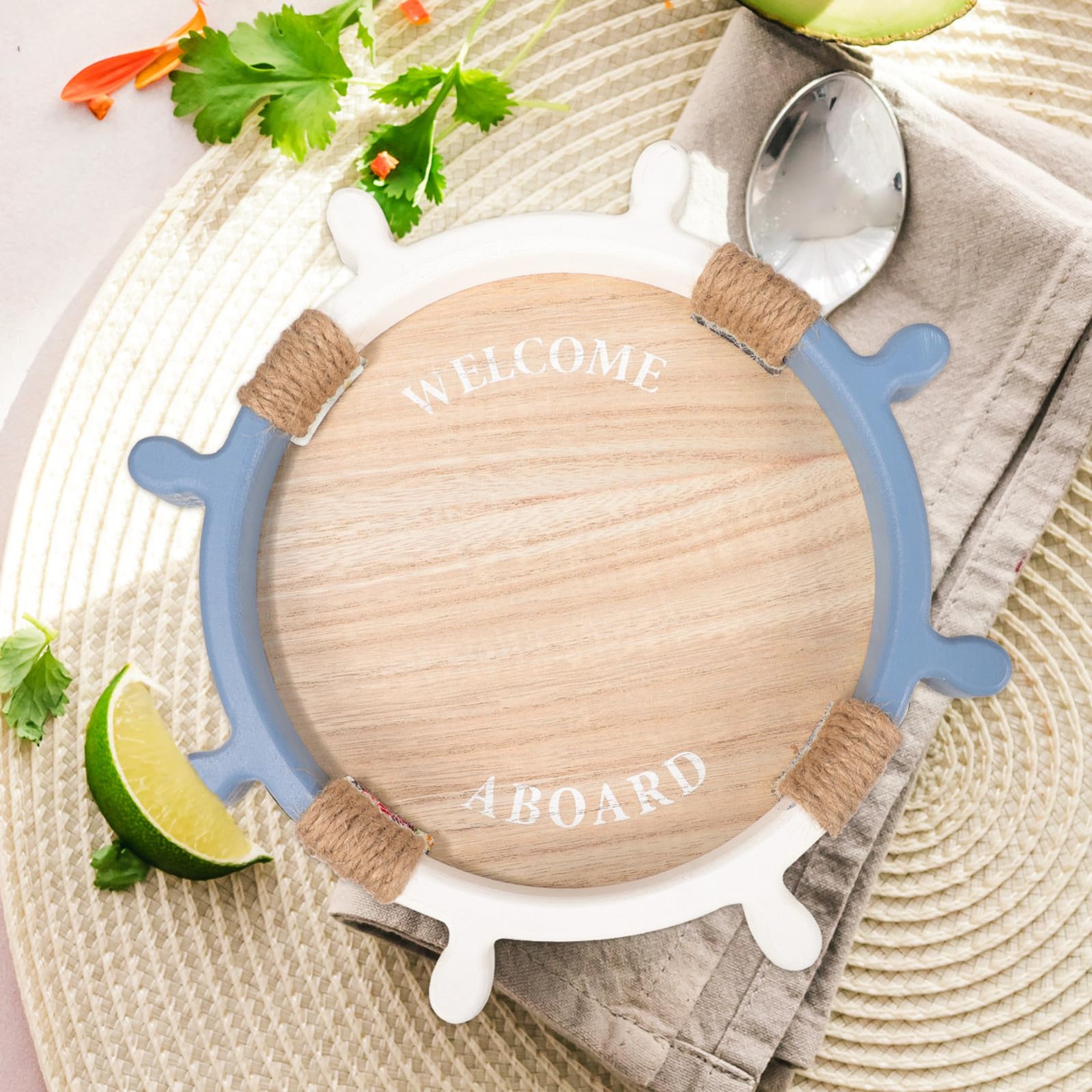 Vassoio e Tema Mare Costiero a Forma di Timone in Legno Facile da Usare e Pulire Design Rustico la Casa per Servire Tè o
