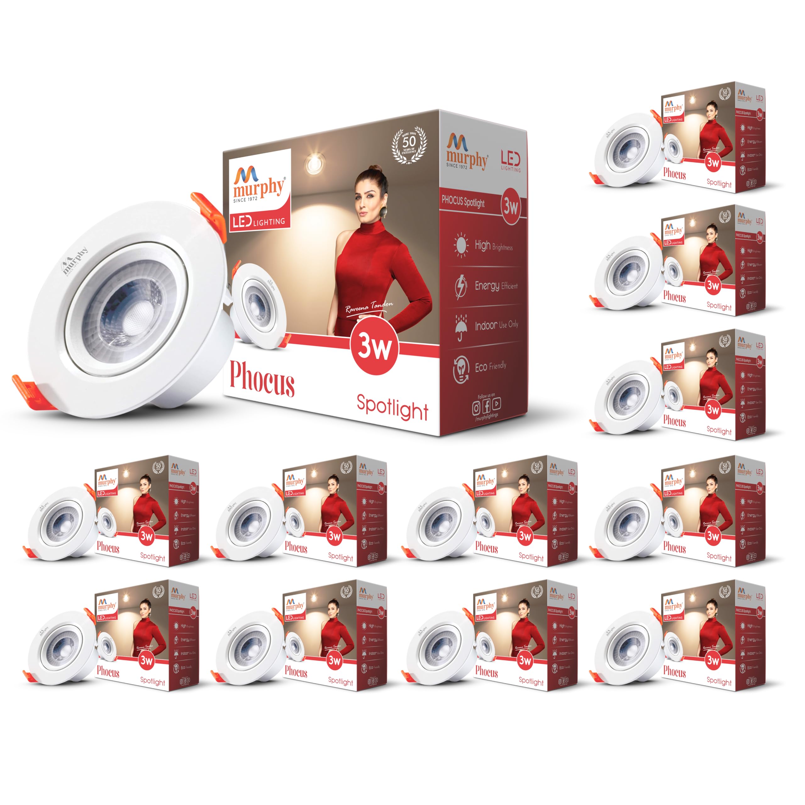 Murphy 3W PHOCUS LED Spot Round Panel Light with 2-Year Warranty | Ceiling Downlight for Concealed & Junction Box Fitting | WarmWhite | BIS Approved | Flicker-Free | Pack of 12