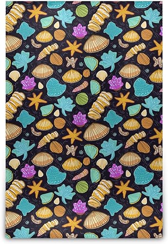 Miniatura 1 de Colorful Seashells on Black Background Flannel Throw Blanket for Adults Kids, Microfiber Spring Blanket for Bedroom Bedroom Travel, 60x90 Inches