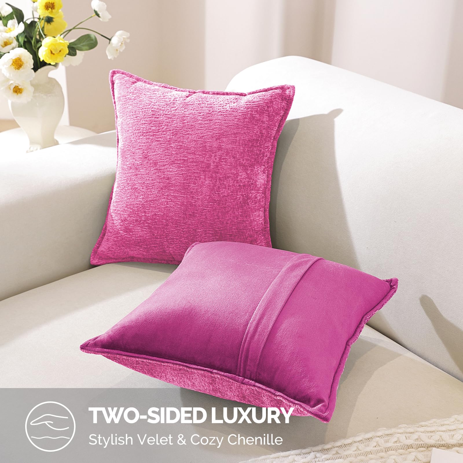 YSTELLAA Housse De Coussin Chenille, Lot De 2, 60 x 60 cm, Tabac | Housse Luxe Super Douce Pour Canapé, Fermeture Éclair Cachée, Décoration Maison, Salon Et Chambre