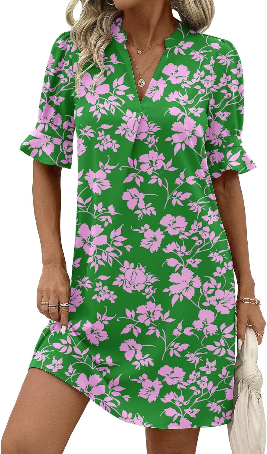 Zeagoo Summer Dresses for Women 2026 V Neck Ruffle Sleeve Casual Shift Dress Hawaiian Sundress Beach Vacation Clothes