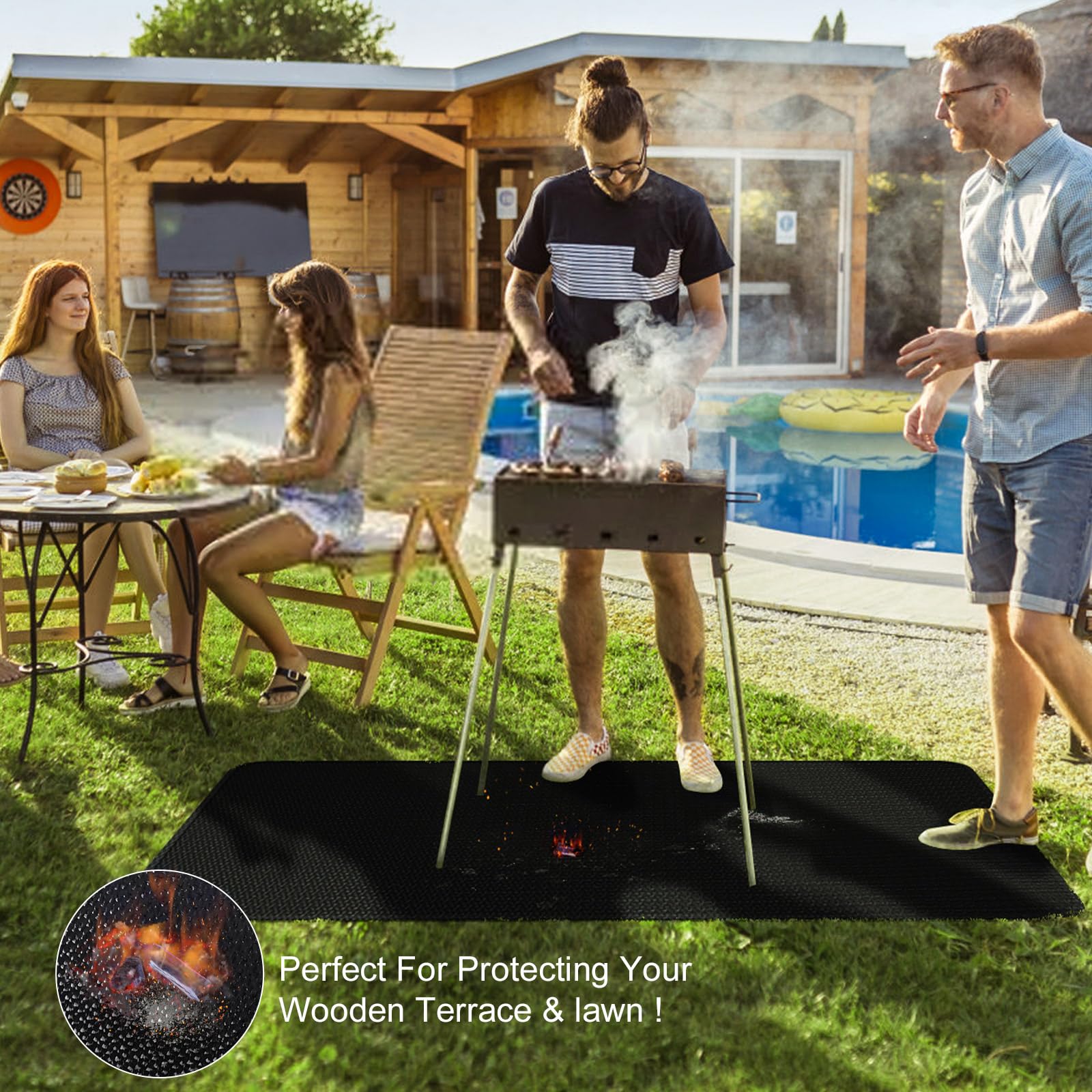 Tapete para debajo de la parrilla de 40 x 24 pulgadas para parrilla al aire libre, tapete ignífugo de 3 capas resistente al calor, tapete de protección de césped, protector de barbacoa impermeable a