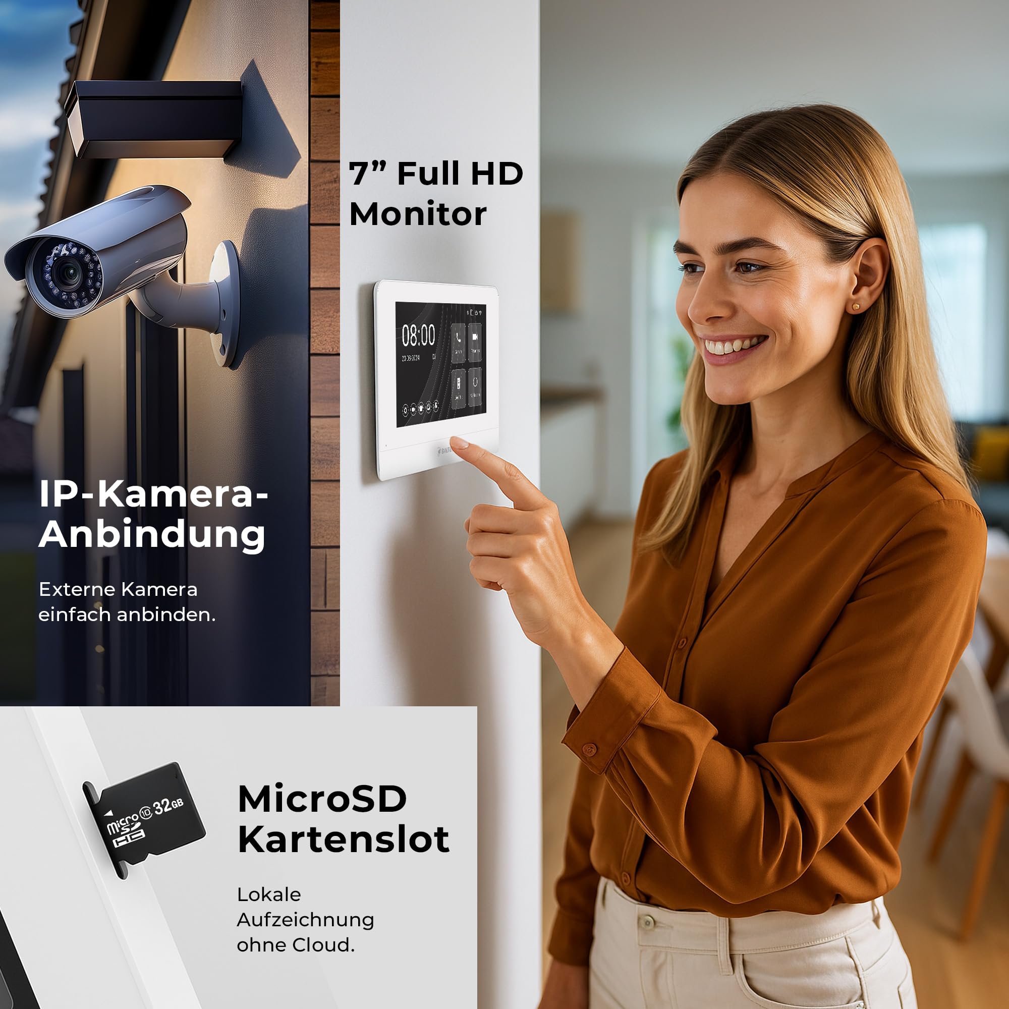 Entri Video Türsprechanlage, Unterputz Türklingel mit Kamera, Smartphone App, 1 Familienhaus, Video Türklingel, 2x7 Zoll HD-Monitor, Full HD Kamera, Gegensprechanlage mit Türöffner und Klingel 2 Draht