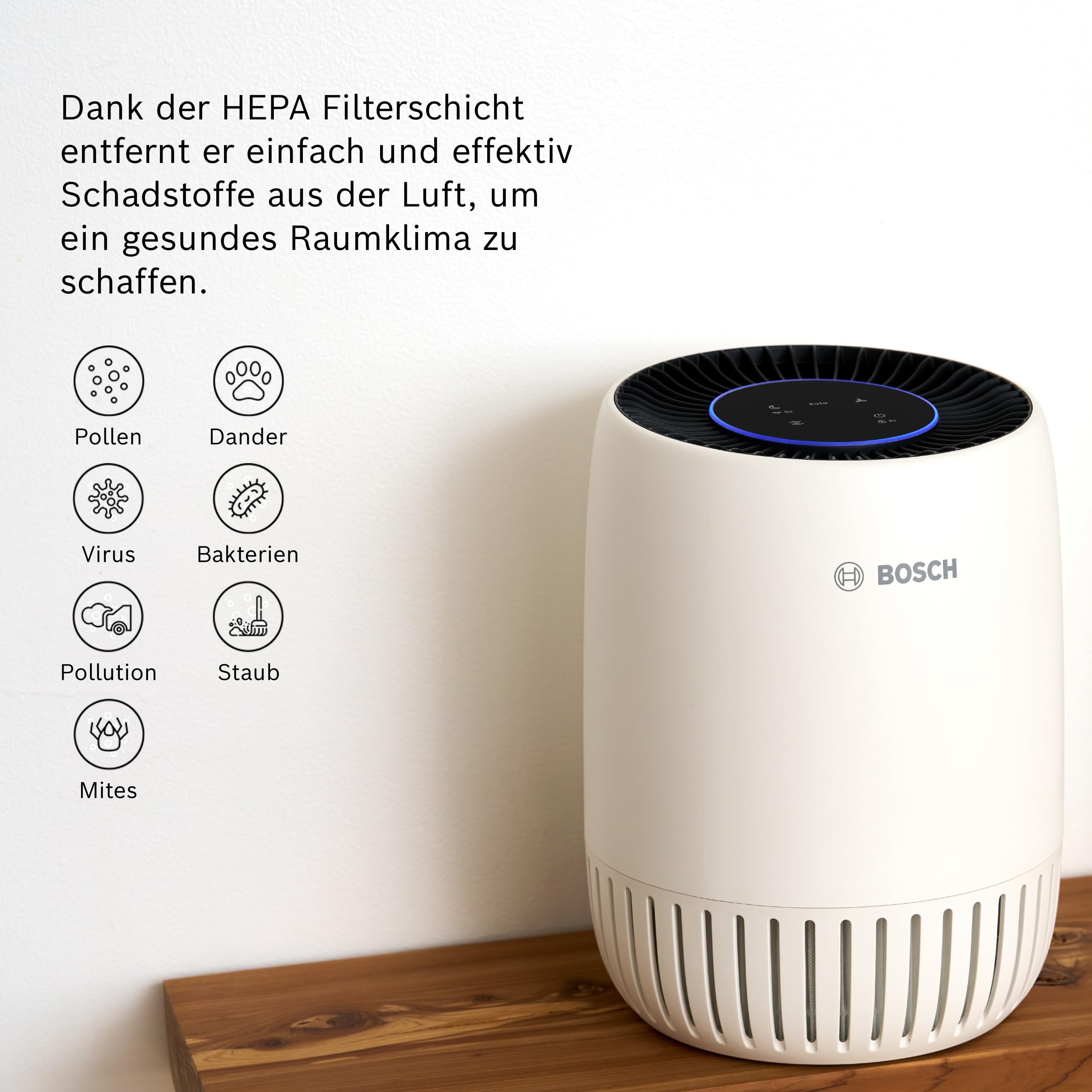 Bosch Original Air 1000 Filter für Luftreiniger - Ersatzfilter mit HEPA Filterschicht - 3-in-1, mit Aktivkohlefilter - Gegen Staub, feine Partikel und Gerüche in der Luft