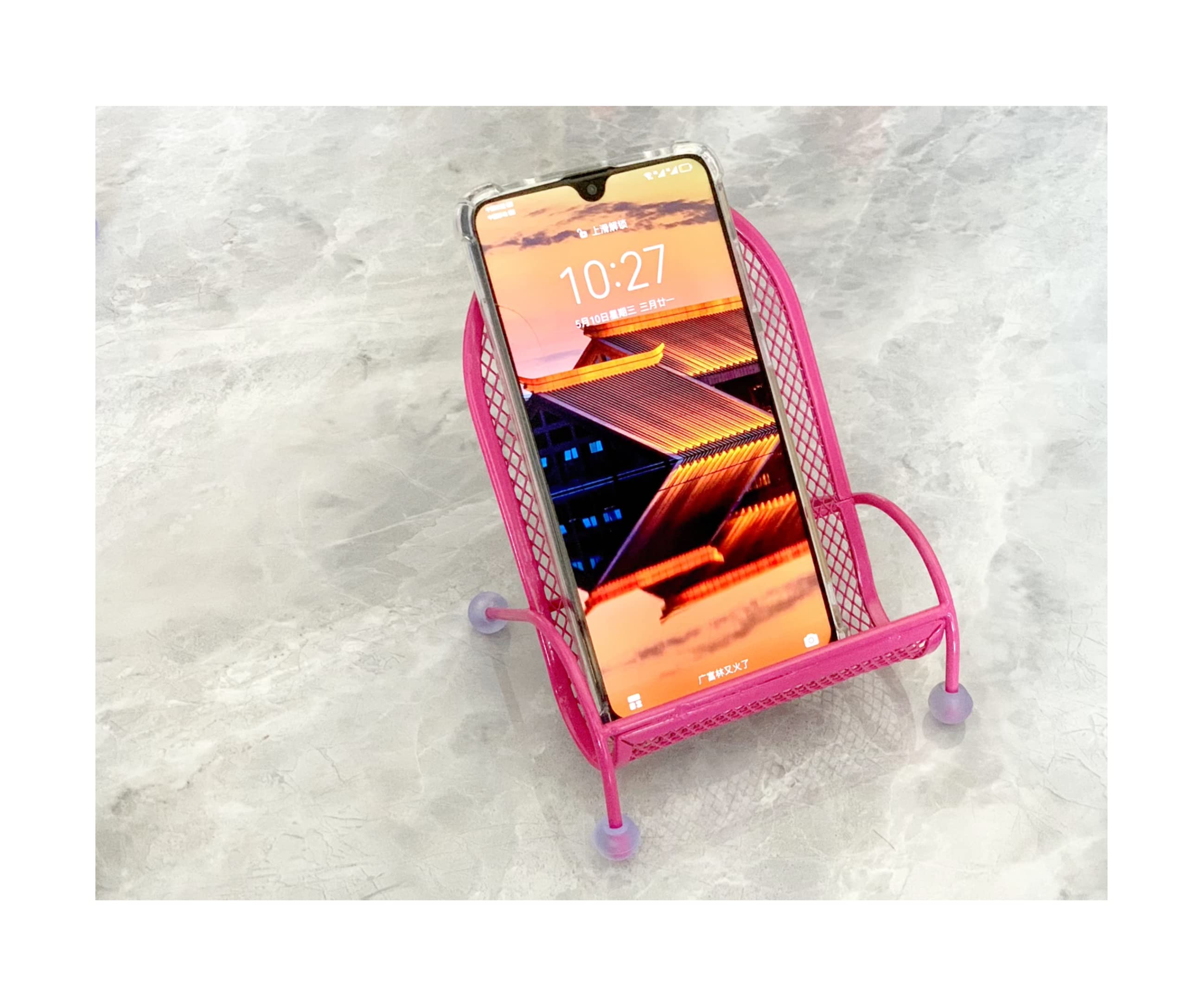 Eisenrahmen, Liegestuhl, Cartoon-Handy-Ständer, Desktop-Tablet-Halter, Bürodekoration, Heimdekoration, kompatibel mit allen Smartphone-Modellen (Eisensitz – Rot Lila)
