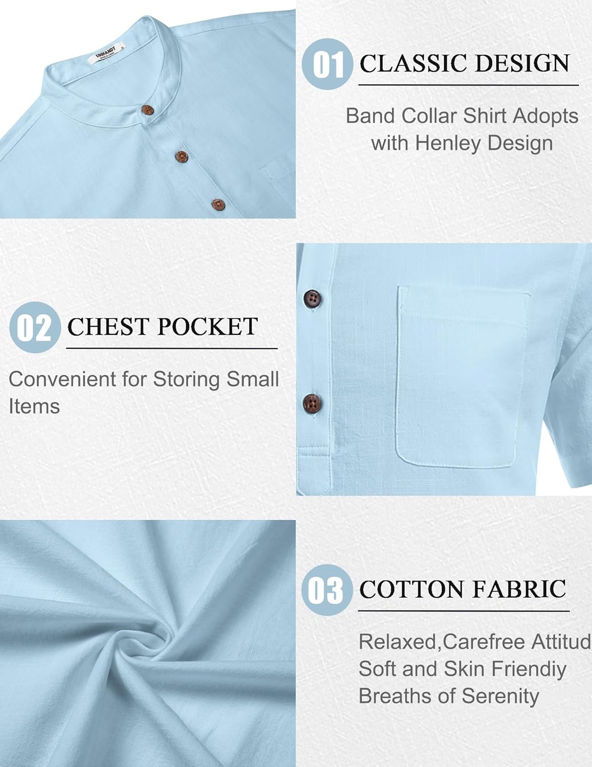 COOFANDY Men's 2 Piece Cotton Linen Sets Summer Beach Outfits Casual Short Sleeve Henley Shirts and Vacation Shorts - Image 5