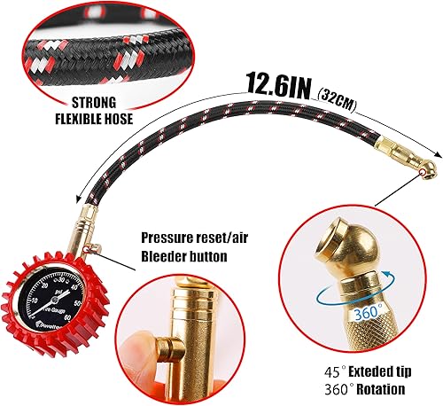 Miniatura 9 de Medidor de presión de neumáticos de 0 a 60 PSI  Calibre de neumáticos de alta precisión con esfera brillante grande de 2 pulgadas fácil de leer,