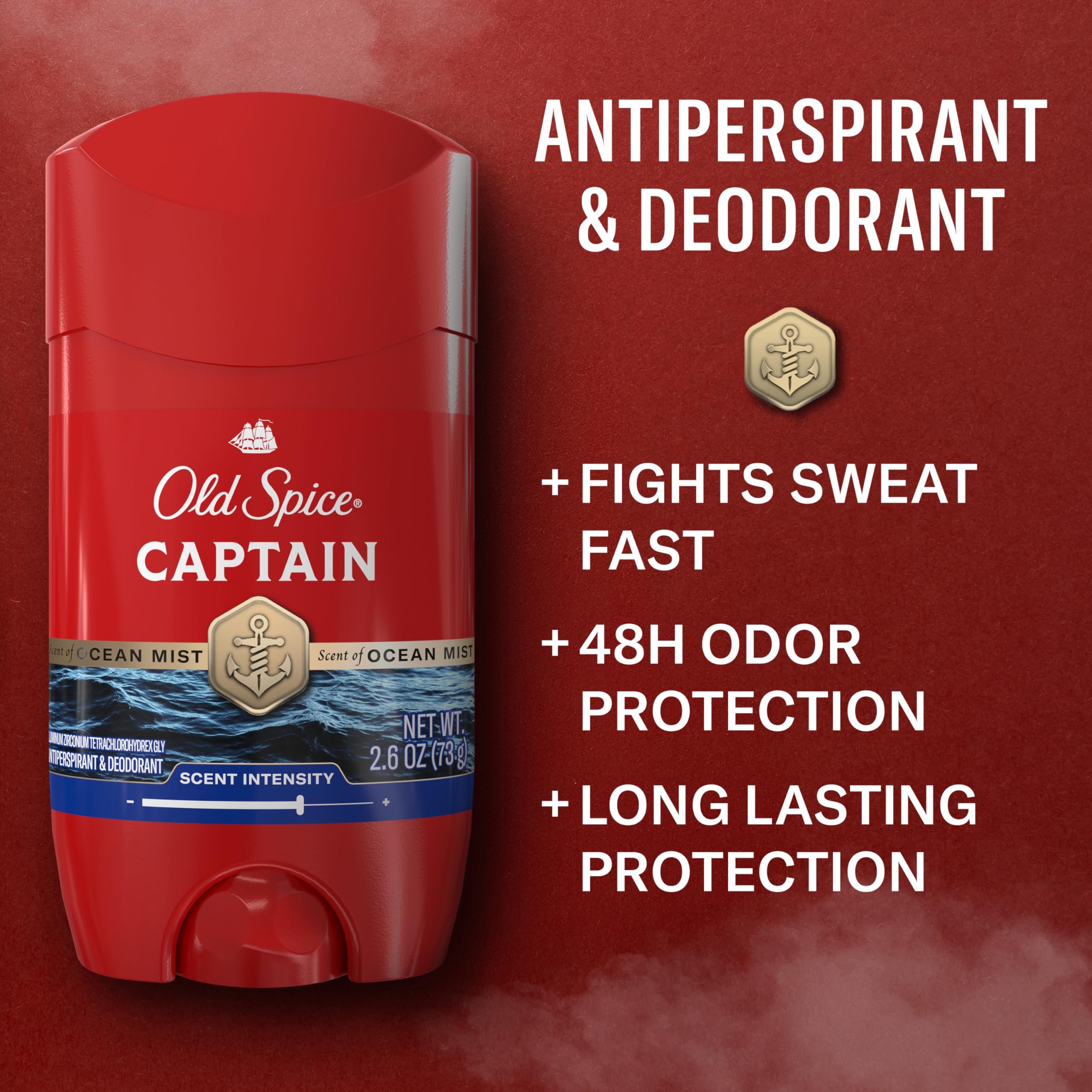 Old Spice - Desodorante antitranspirante para hombre, capitán, 48 horas, protección contra olores, 2,6 oz (juego de 6)