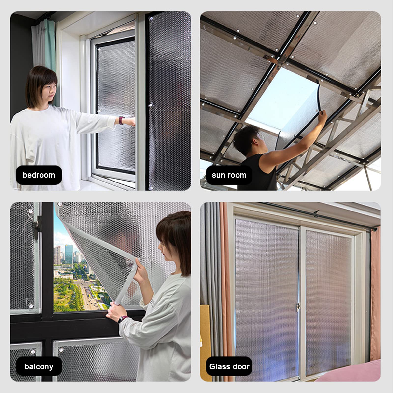 Película de Protección Solar Aislamiento,Película para Ventana Anti 99% UV,Lámina de Privacidad Total,Película Aislante de Burbujas de Aluminio Doble Cara,para Vidrio,Baño (160x300cm/63''x118'')