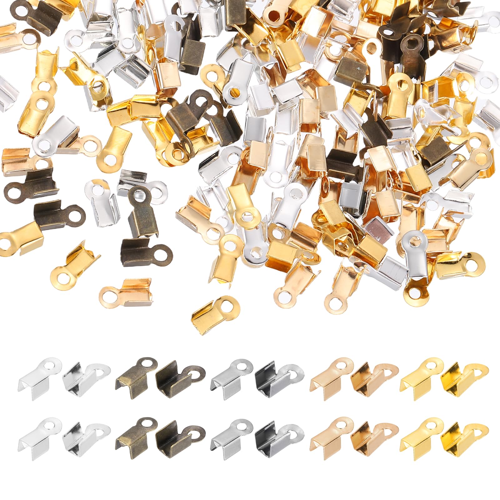 sourcing map Fold Over Cord End Crimps, 0.35 x 0.16 Inch Metal Ribbon Crimp End Caps Clasp Tips for DIY Leather Bracelet Jewelry Craft Connectors, Colorful, Pack of 1000