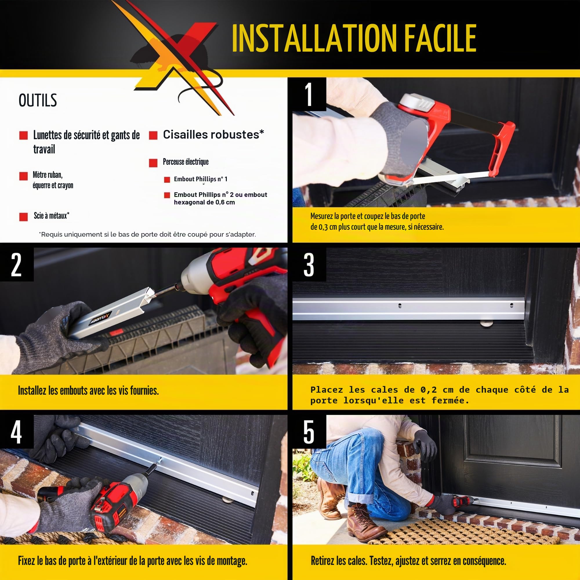 Xcluder Balai de porte standard de 121,9 cm, en aluminium – Scelle les animaux, étanchéité améliorée contre les intempéries, facile à installer, résistant à la mastication