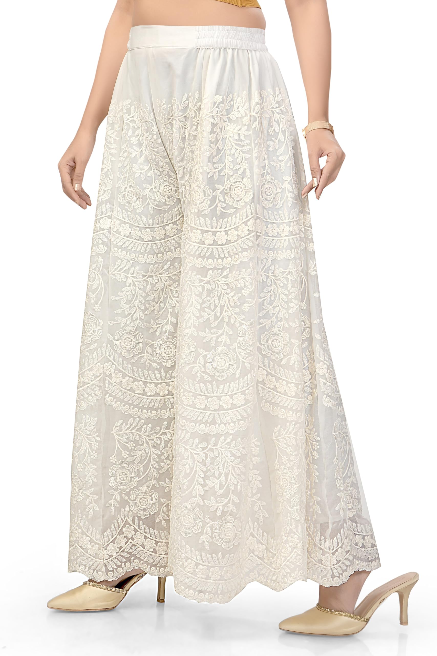 zeny creation Women Chikankari Embroidered Wide Leg Palazzo Pants for Women-picture-49