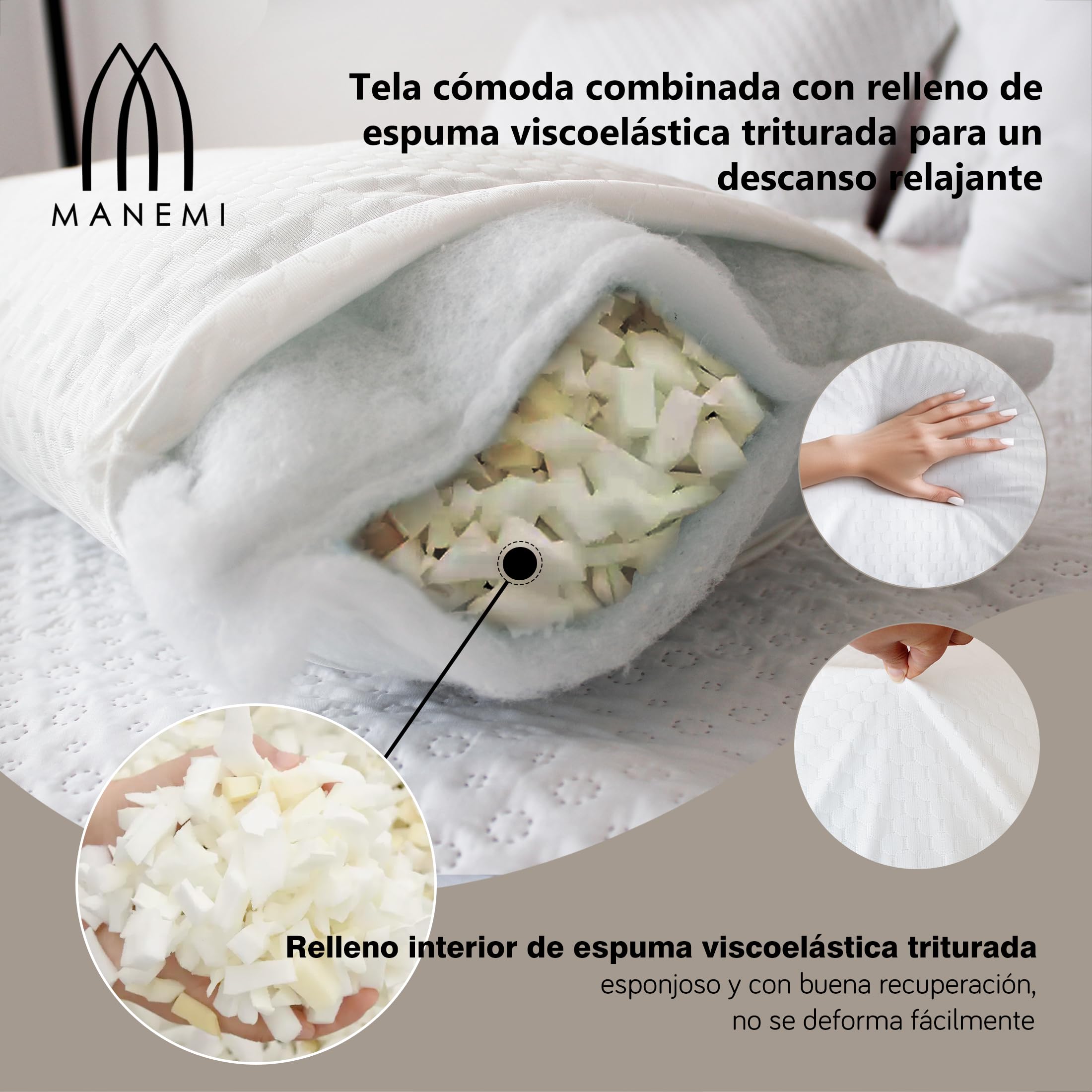 MANEMI Set 2 Almohadas Viscoelástica 40x105cm Transpirable, Relleno de Espuma de Memoria Fragmentada envueltos en Capas de Fibra, Funda de Aloe Vera, Experiencia de Sueño Fresca y Cómoda