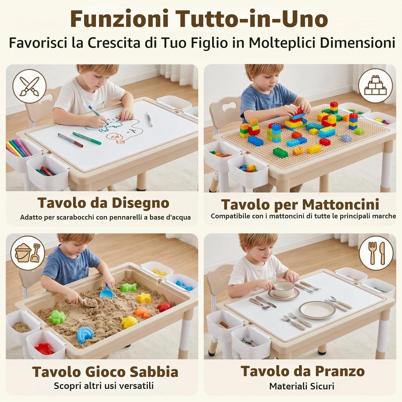MAMIZO Tavolo per bambini con 2 sedie, tavolo per attività per bambini regolabile in altezza, con vano portaoggetti, piano letto reversibile per graffiti e mattoncini da costruzione, mobili per aula