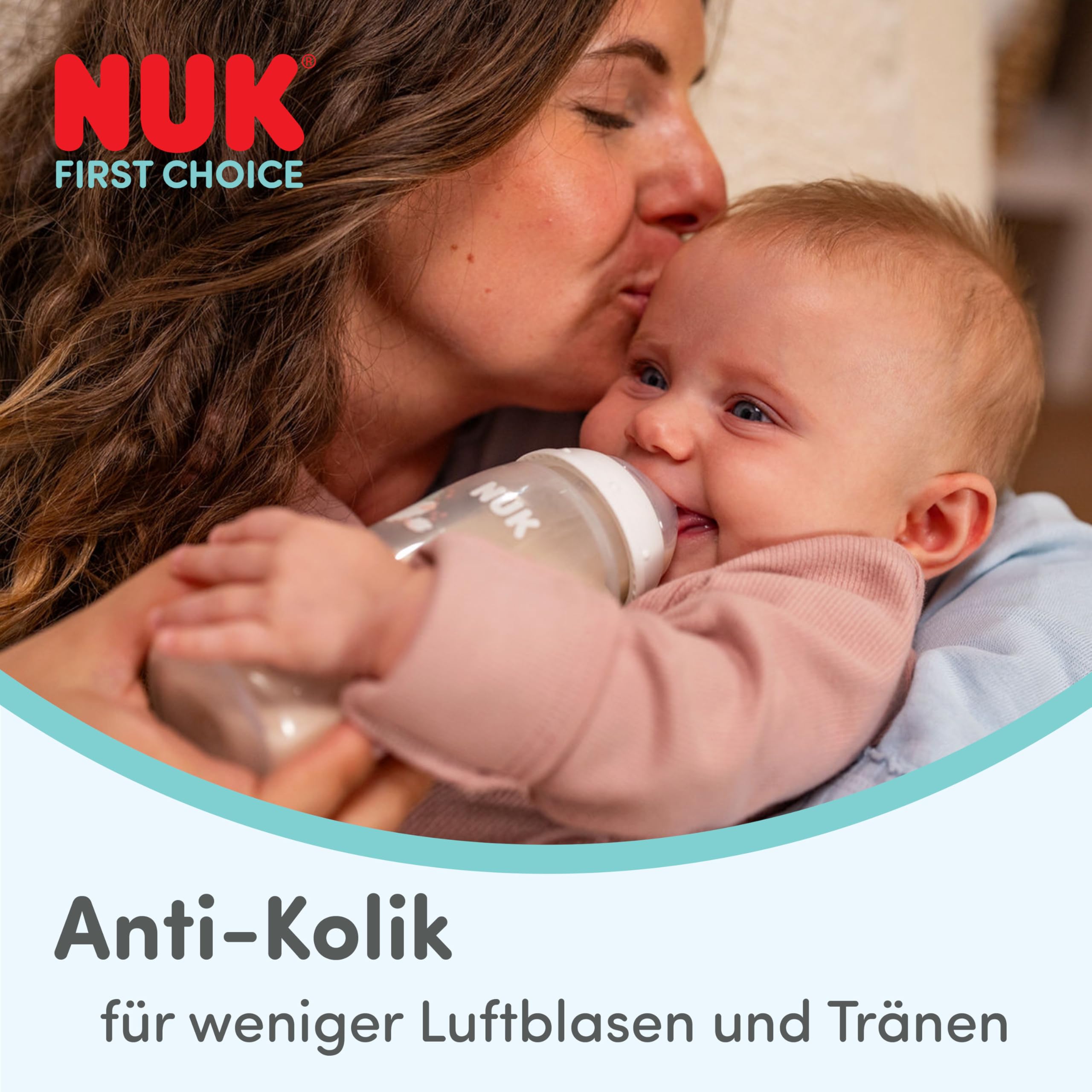 NUK First Choice Smoczki do butelek | 6+ miesięcy | Smoczki antykolkowe do butelek | Silikonowe | Kontrola przepływu | 2 sztuki