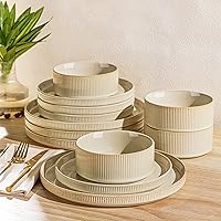 TheTerra 12-Piece Ceramic Dinnerware Set for 4 - Lightweight Speckled Plates & Bowls, Scratch-Resistant, Oven/Microwave/Dishwasher Safe