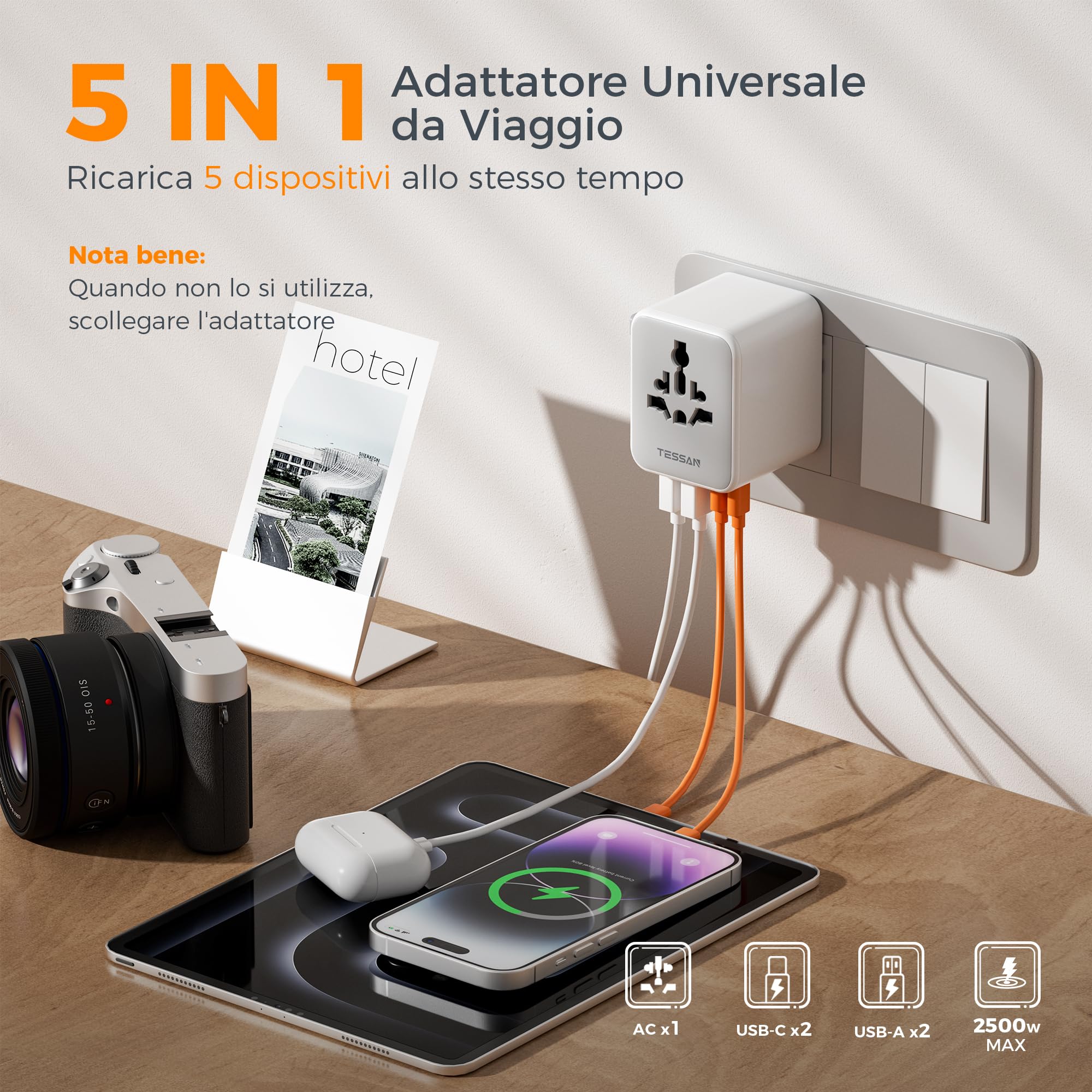 TESSAN Reiseadapter Weltweit, Universal Reisestecker mit 2 USB A und 2 USB C, Internationaler Steckdosenadapter, Universaladapter für England USA Japan Thailand Australien, Travel Adapter