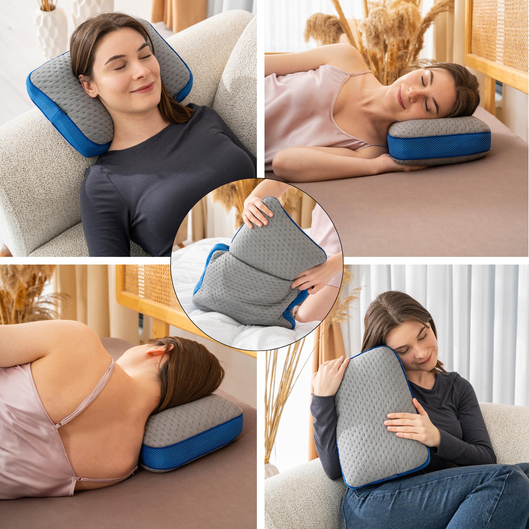 alkamto Coussin de Voyage + Coussin de Nuque de Voyage supplémentaire - Coussin de Camping - Oreiller Ergonomique en Mousse à mémoire de Forme avec Housse thermorégulatrice - Sac de Voyage Inclus