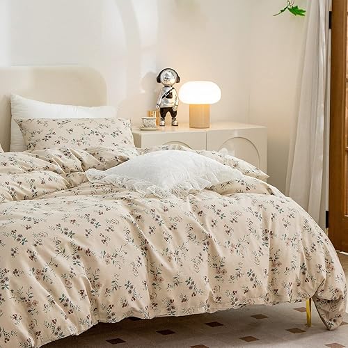 Miniatura 5 de Juego de funda de edredón Queen floral, microfibra cepillada de 3 piezas, estilo jardín, vintage, floral, con cierre de cremallera, lujoso, suave,