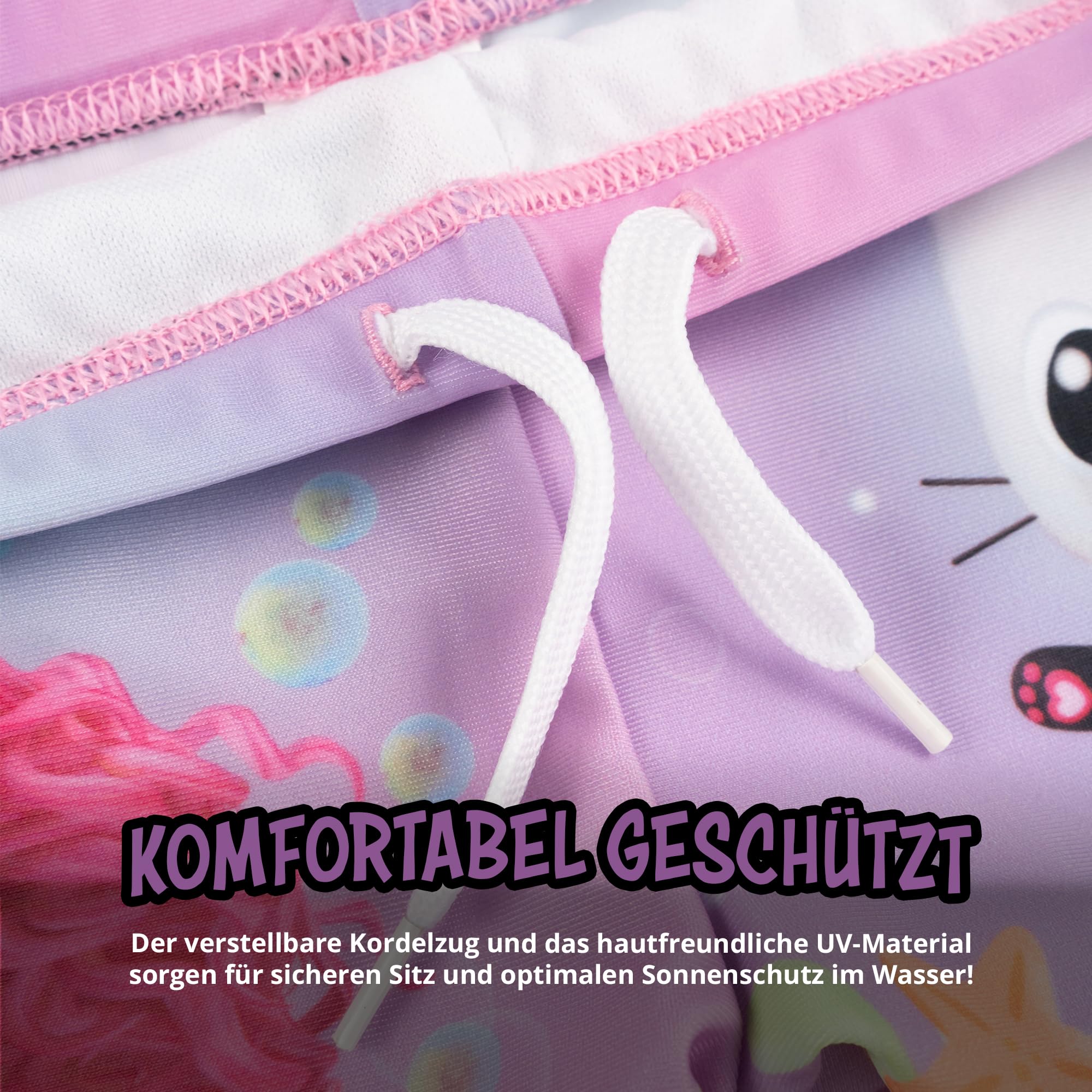 United Labels Gabby's Dollhouse Badeanzug zweiteilig UV Schutz 30 für Mädchen, Rosa Lila, Bademode Kinder mit Shirt und Badehose, Badebekleidung