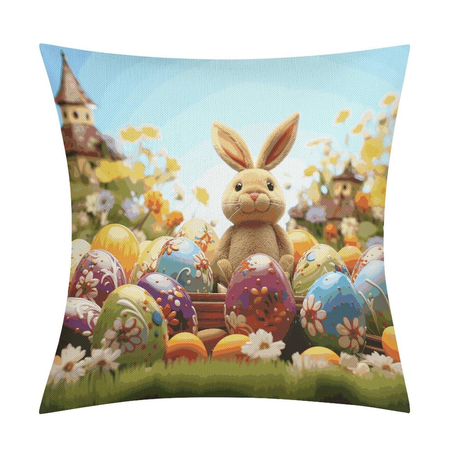 Easter Colorful Eggs Pillow Covers 18x18 Inch, Pillow Cases Boho Farmhouse, Throw Pillow Covers for Couch Sofa Bed Spring Home Decor