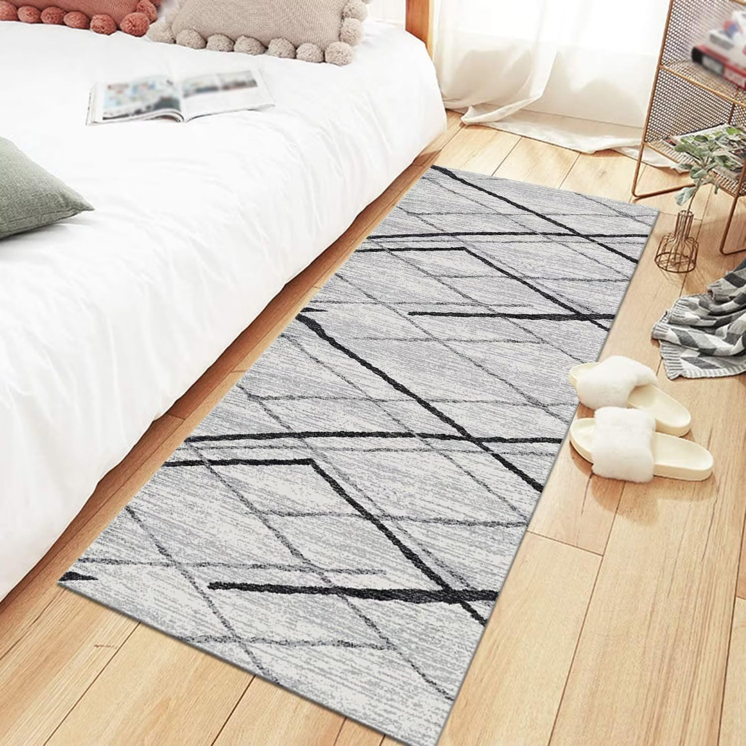 Tappeto Passatoia per Corridoio Antiscivolo Tappeto Cucina Lavabile Grigio chiaro Nero 90X140CM Tappeti Runner 3D Soggiorno Tappetino zerbino al metro Si pulisce con il mocio è Antisfilo tappeti