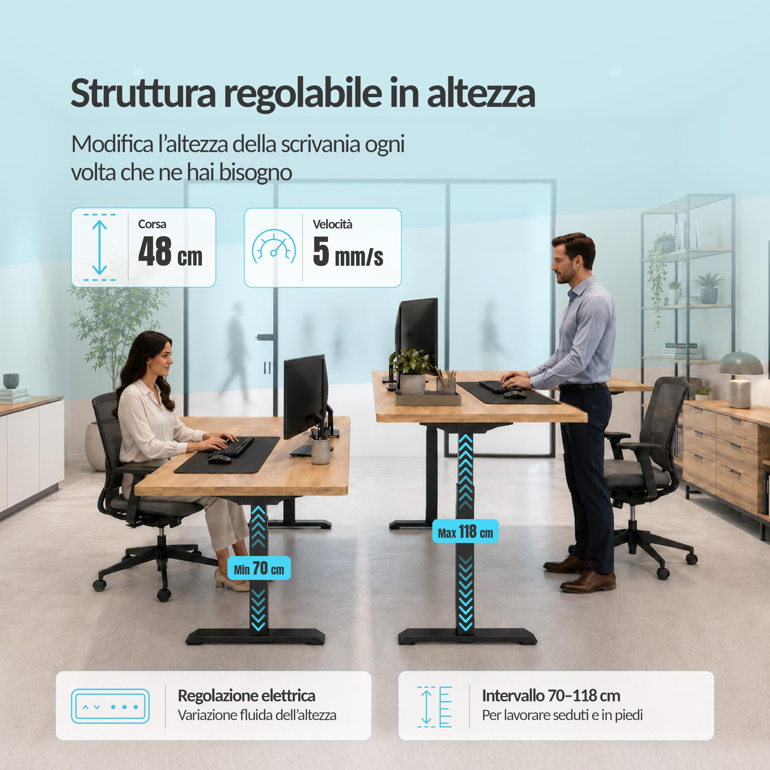 POKAR Struttura per Scrivania Angolare Regolabile in Altezza Elettrica | Angolo 0 a 90°, Altezza 70 a 118 cm | Pannello Memoria con USB-C e USB-A | Base per Scrivania in Piedi | Nero