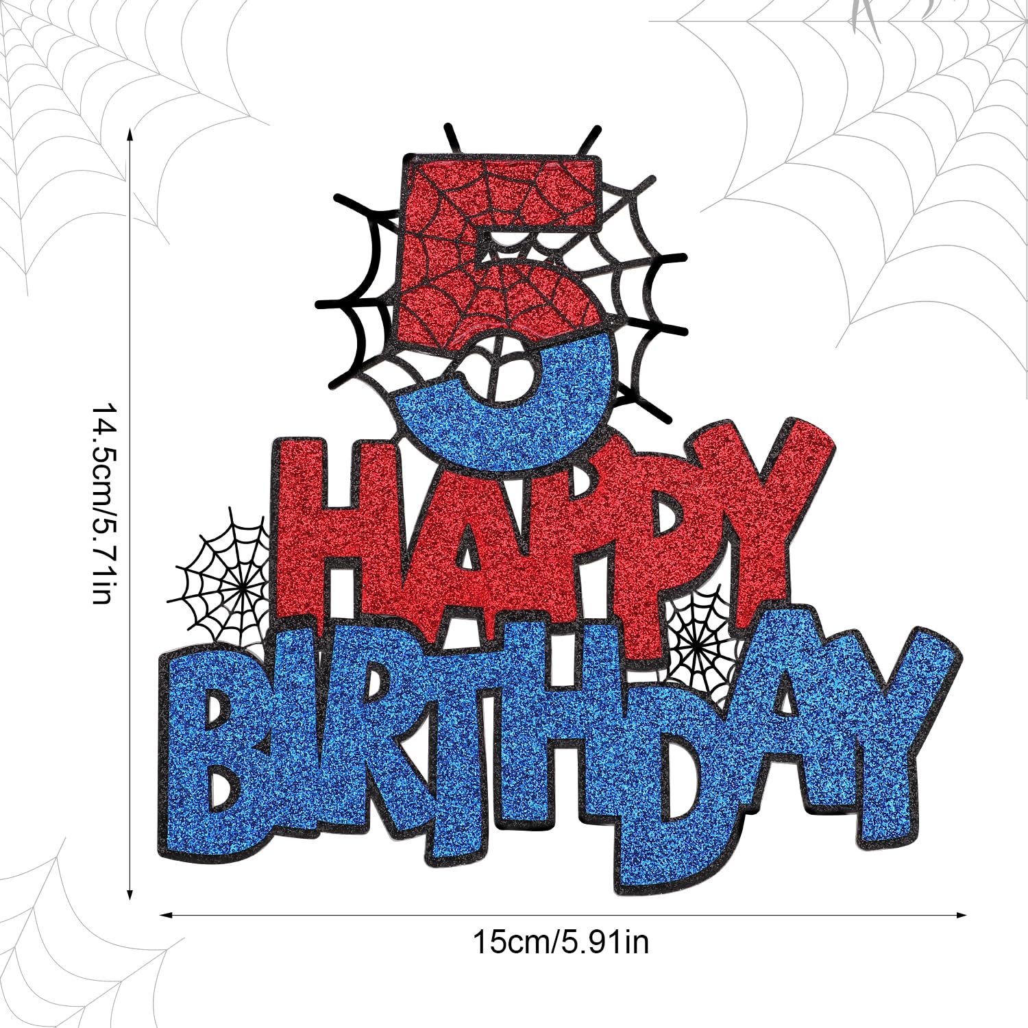 Set 60 Pezzi Decorazioni Torta Ragno Gyufise – Topper Glitter, Palline, Stelle Rosse E Blu, Per Compleanno A Tema - 2