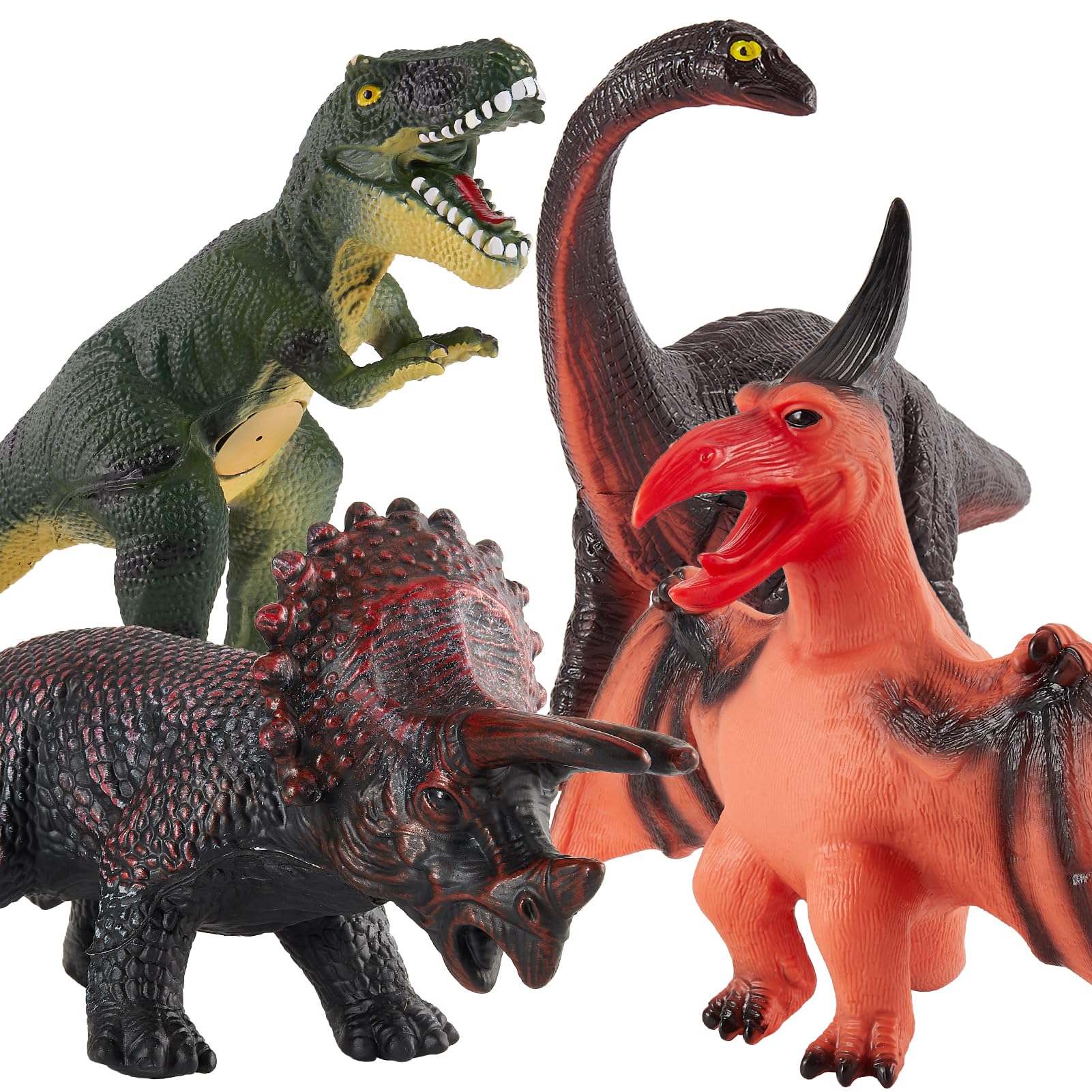 HYAKIDS 4 PCS Large Dinosaur Toys for Kids, Jumbo Soft Dinosaur Figures Playset, Educational Gifts for Boys Girls 3 4 5 6 Years Old