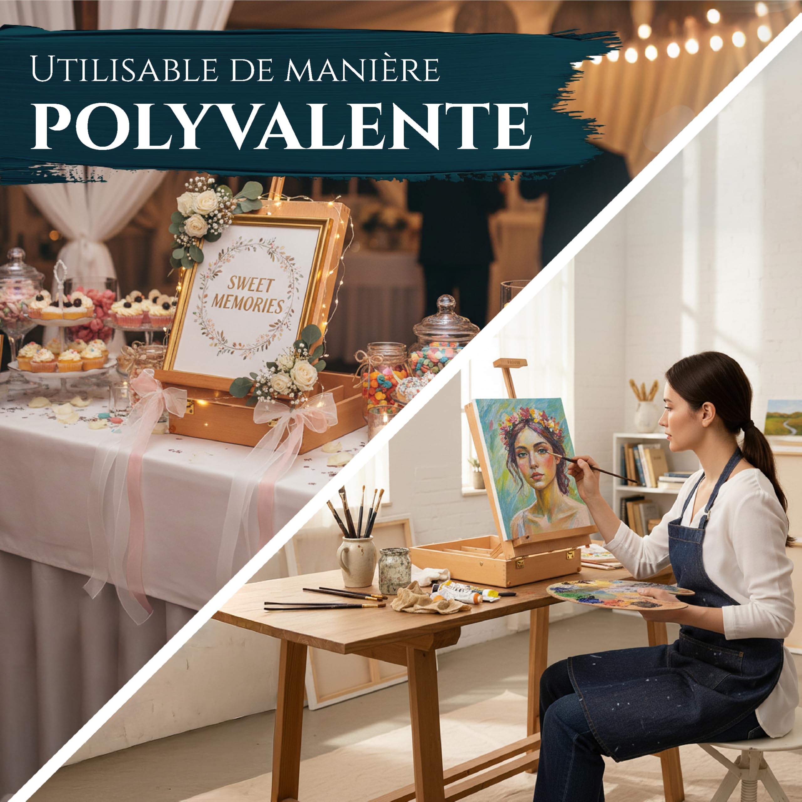 Artina chevalet de table réglable pour toiles jusqu'à 66cm coffret