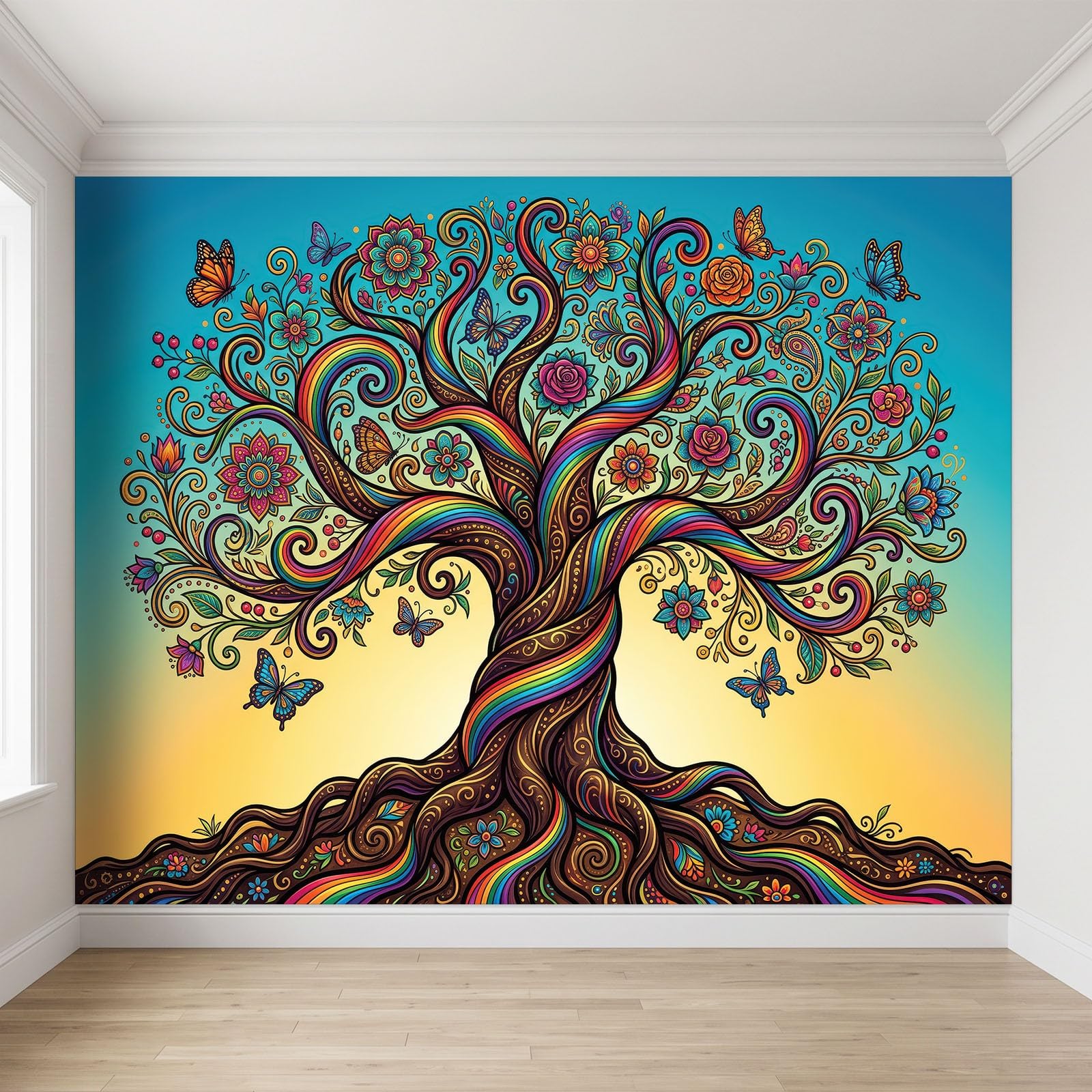 Tapeta 3D panoramiczna fototapeta 200 x 140 cm fantazyjne rośliny kwiaty