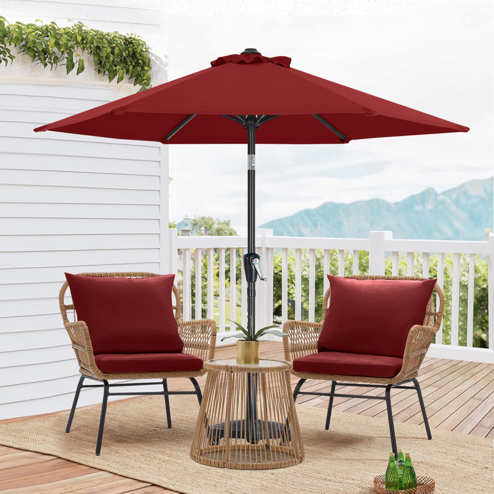 MasterCanopy 230 cm Sonnenschirm mit 6 Rippen & Kurbel, Burgund | Neigungsverstellbar, UPF50+ Sonnenschutz, für Patio, Garten, Terrasse, Markt