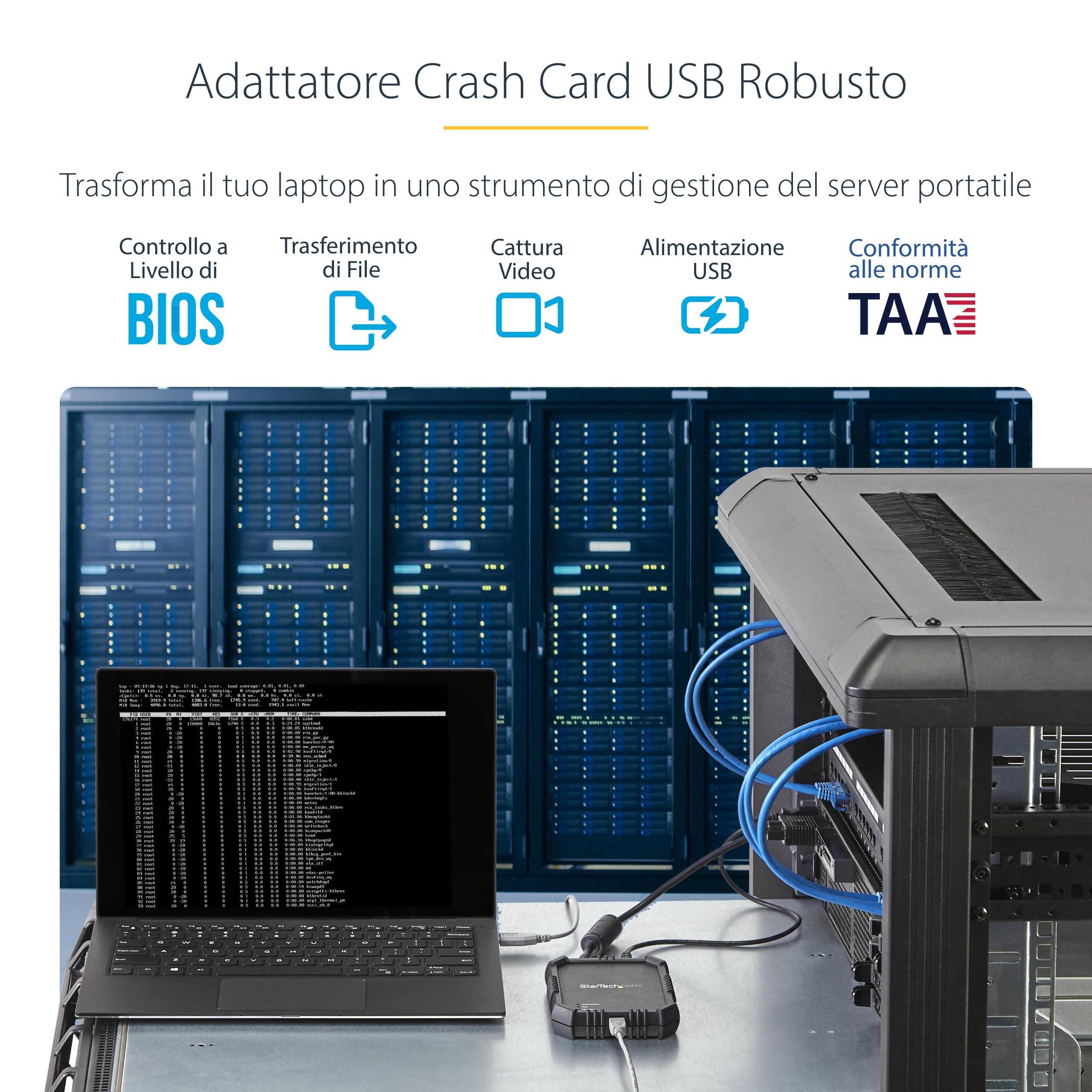 StarTech Adattatore Crash Cart Robusto, Console KVM USB/VGA (NOTECONS02X) | Alloggio robusto e resistente, Trasferimento file, Acquisizione video, Ideale per uso sul campo