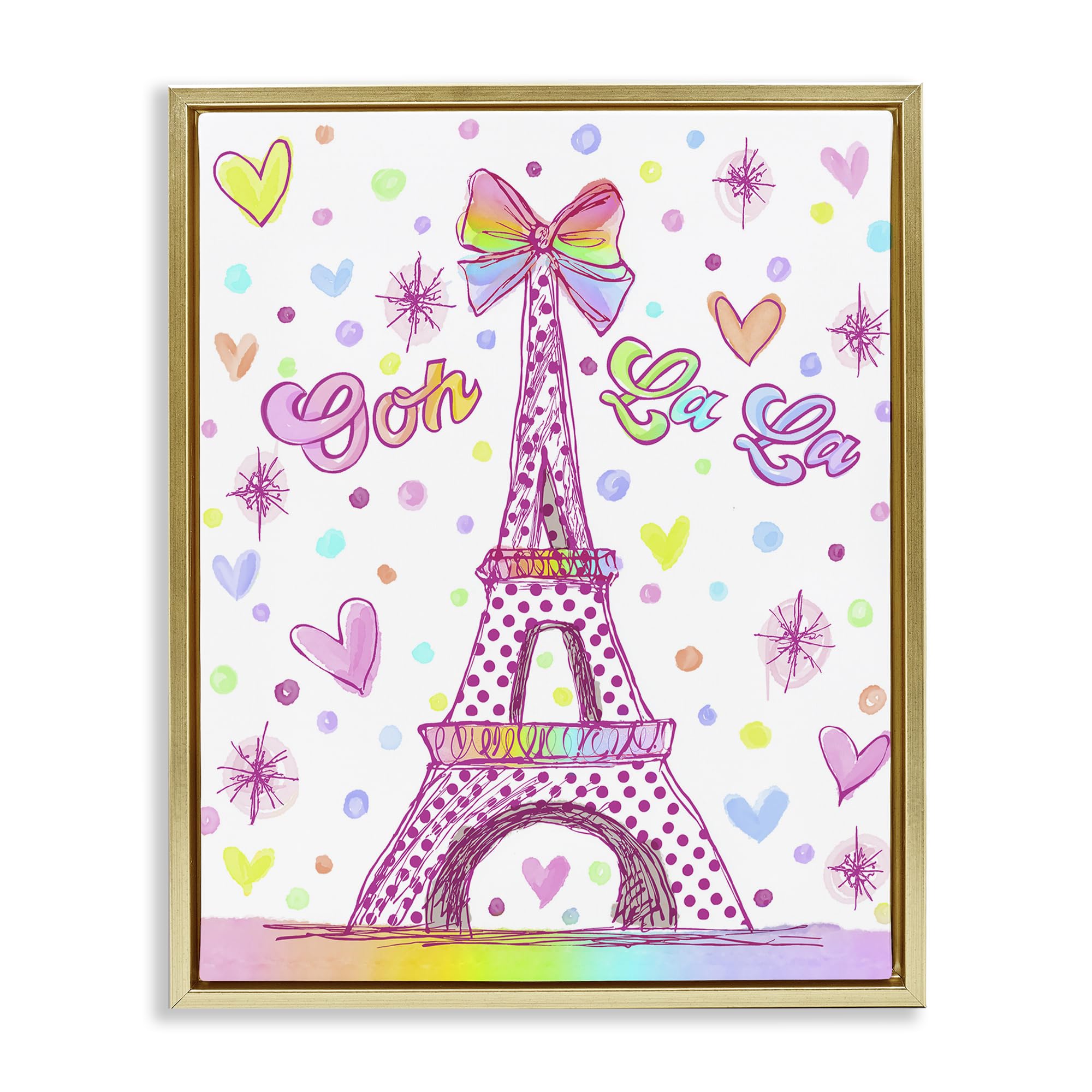 Stupell Industries Metallic Gold (Matte) 'Bright Pastels Eiffel Tower', Floating Frame Canvas Art, Gold, 25 X 31 Inches, Easy To Hang And Sturdy, Made In Usa, By Jess Stempel