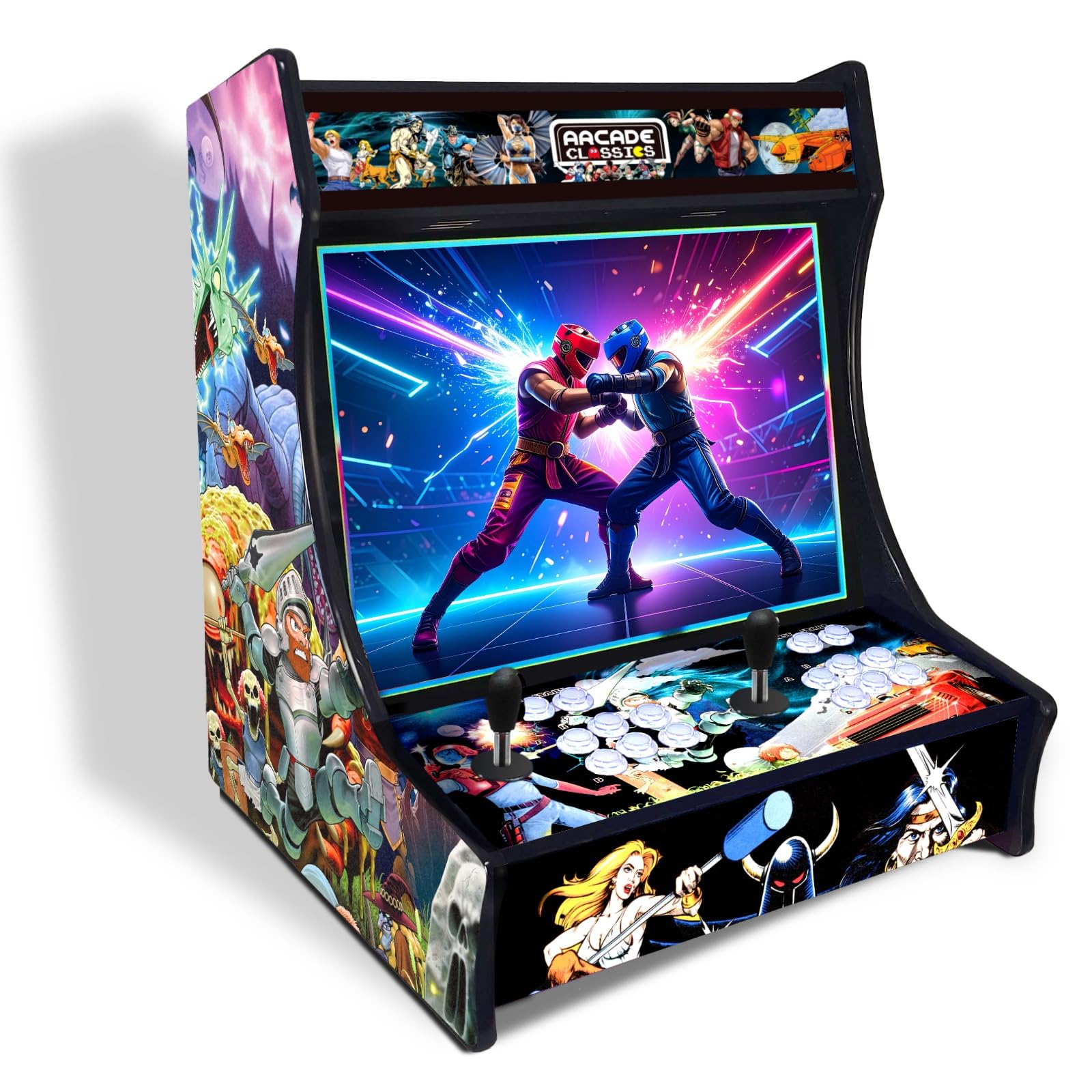 Máquina Arcade Retro 22" con Pantalla HD | 2 Jugadores | 6 Botones por Jugador | Modo Free Play o Monedero | Altavoz Integrado | Marquesina LED | Mueble Arcade Hecho a Mano