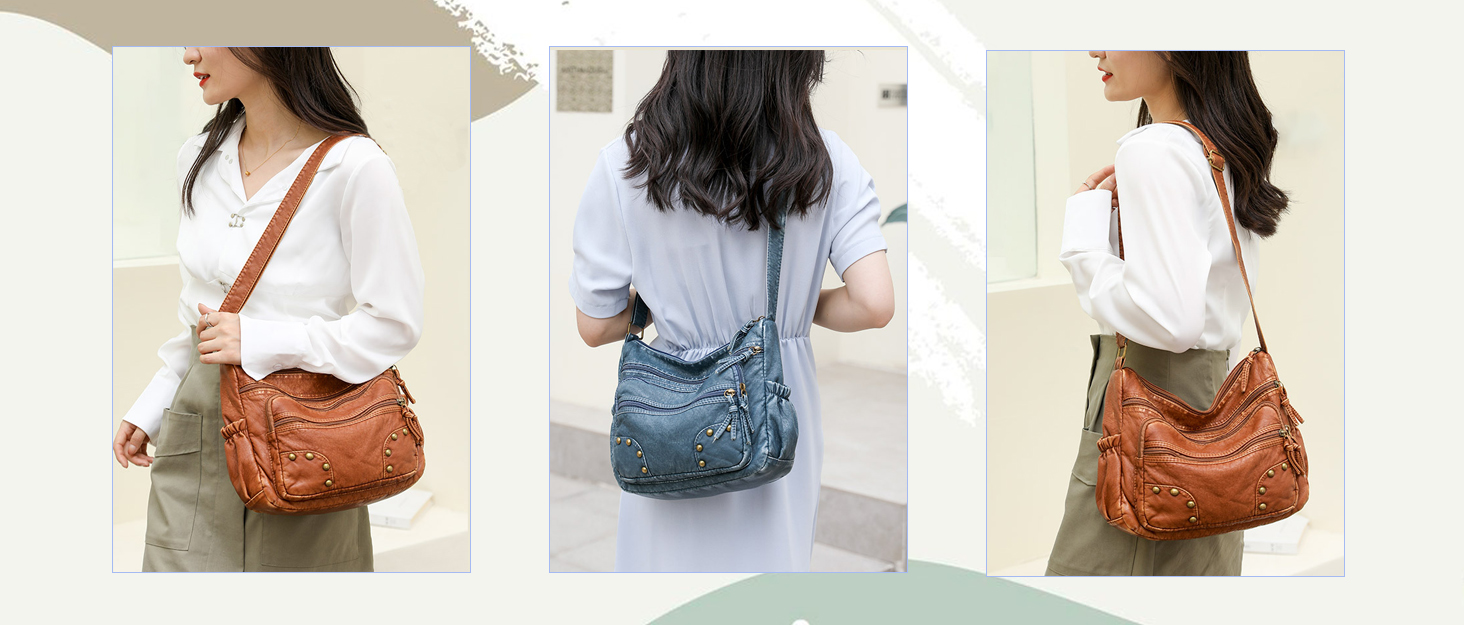 WITERY Soft PU Leather Shoulder Bag - Lightweight Multi Pocket