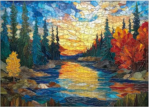 Miniatura 2 de Rompecabezas de 1000 piezas de parques nacionales de vitrales para adultos, rompecabezas de plantas de paisaje colorido, rompecabezas de plantas,