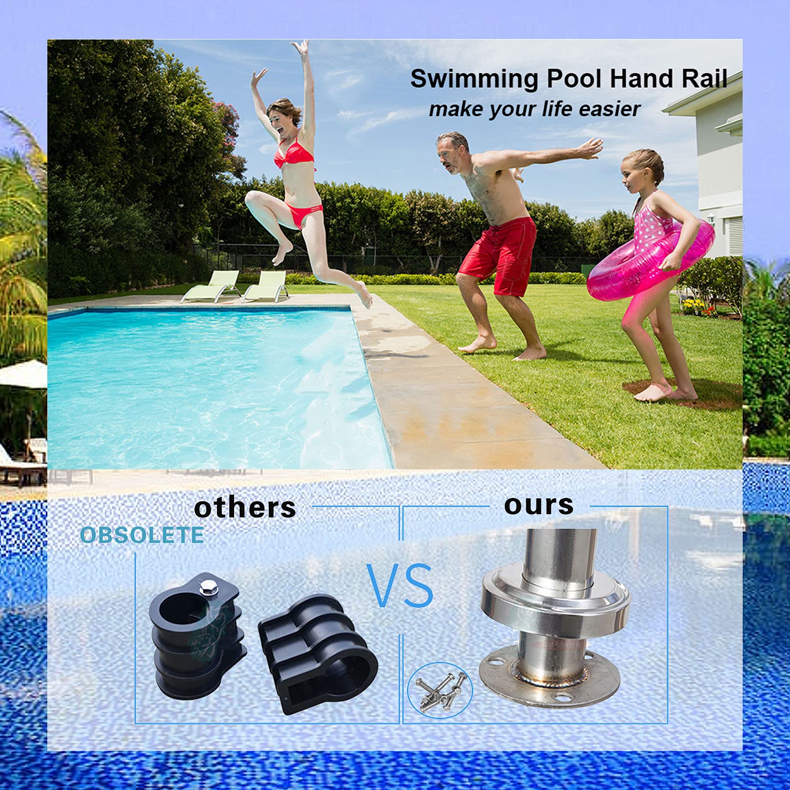 Pasamanos de Seguridad para Piscina Pasamanos de Piscina Pasamanos de Piscina para Piscinas enterradas con Base de Montaje rápido Material Inoxidable