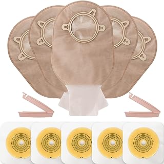 VLOOKUP 35 PCS Colostomy Bags,Ostomy Supplies,Two-Piece Drainable Pouches with Clamp Closure for Ileostomy Stoma Care, Cut-to-Fit(25pcs Bags+10pcs Barriers)