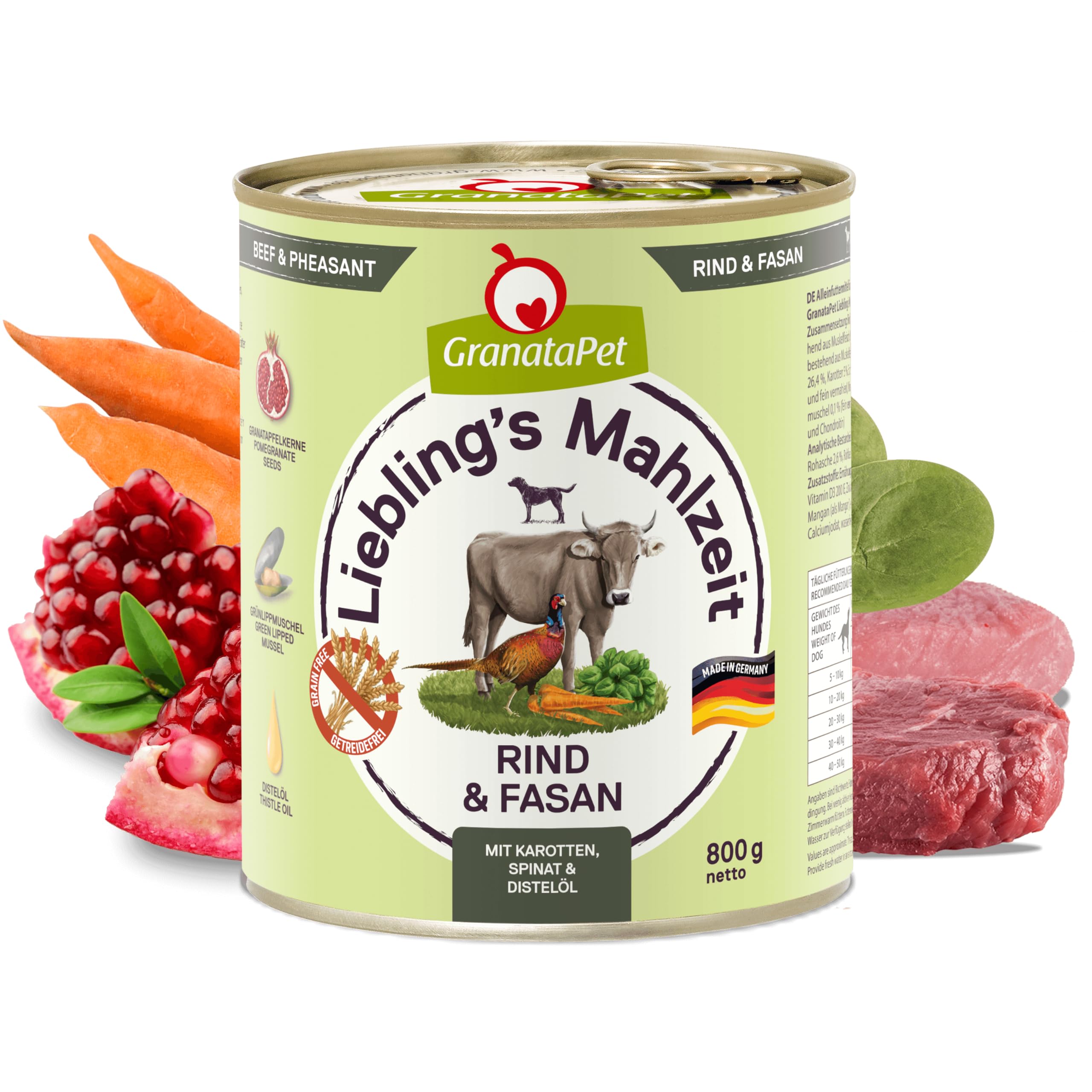 GranataPet Pasto Preferito di Manzo e Fagiano, Cibo Umido per Cani Senza Cereali, 6 x 800 g