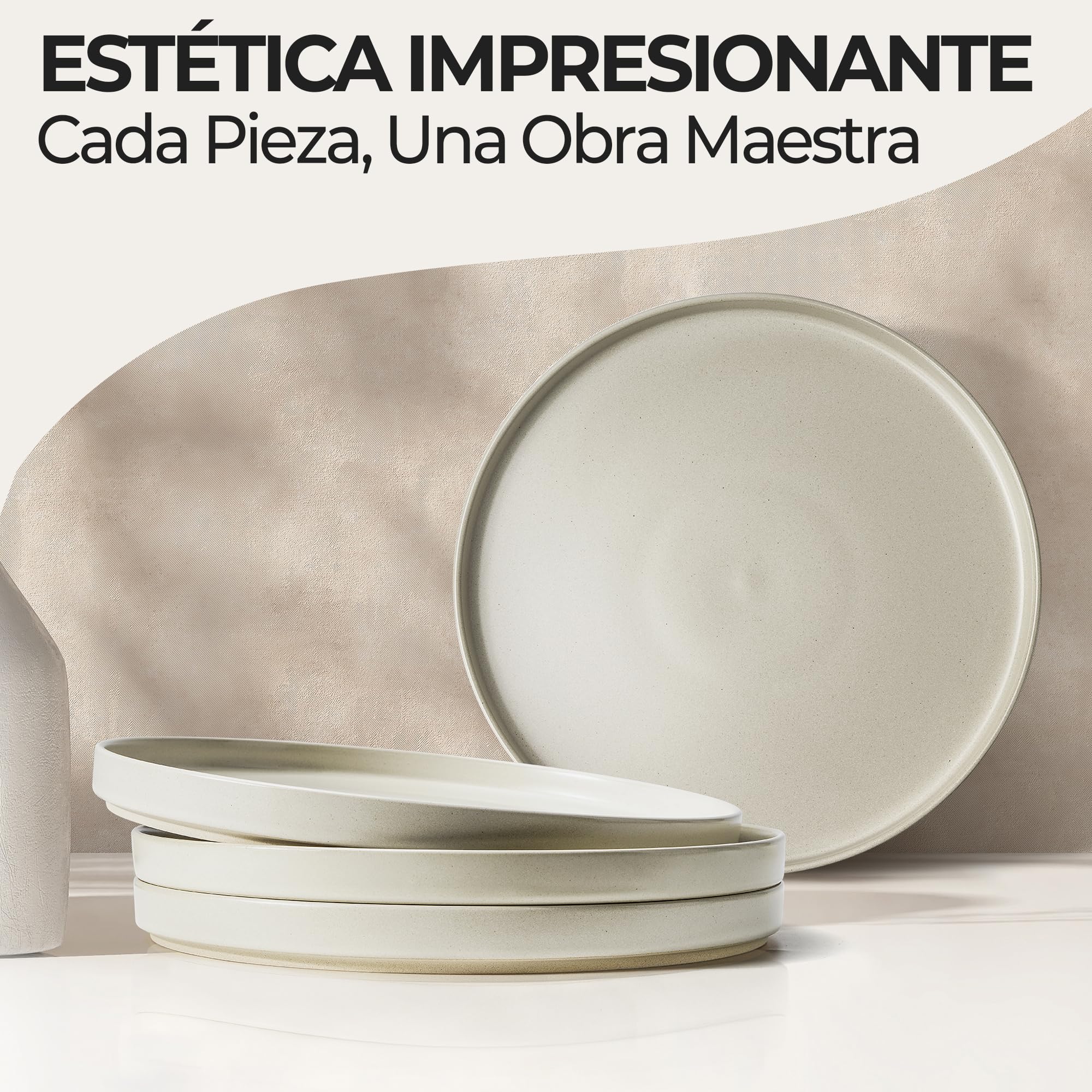 MIAMIO – Juego de platos para 4/Juegos de Vajilla para 4 Personas, Gres Mate Beige, Lavavajillas y Apto para Microondas – Colección Sierra (Claro, Platos Pequeños (4x))