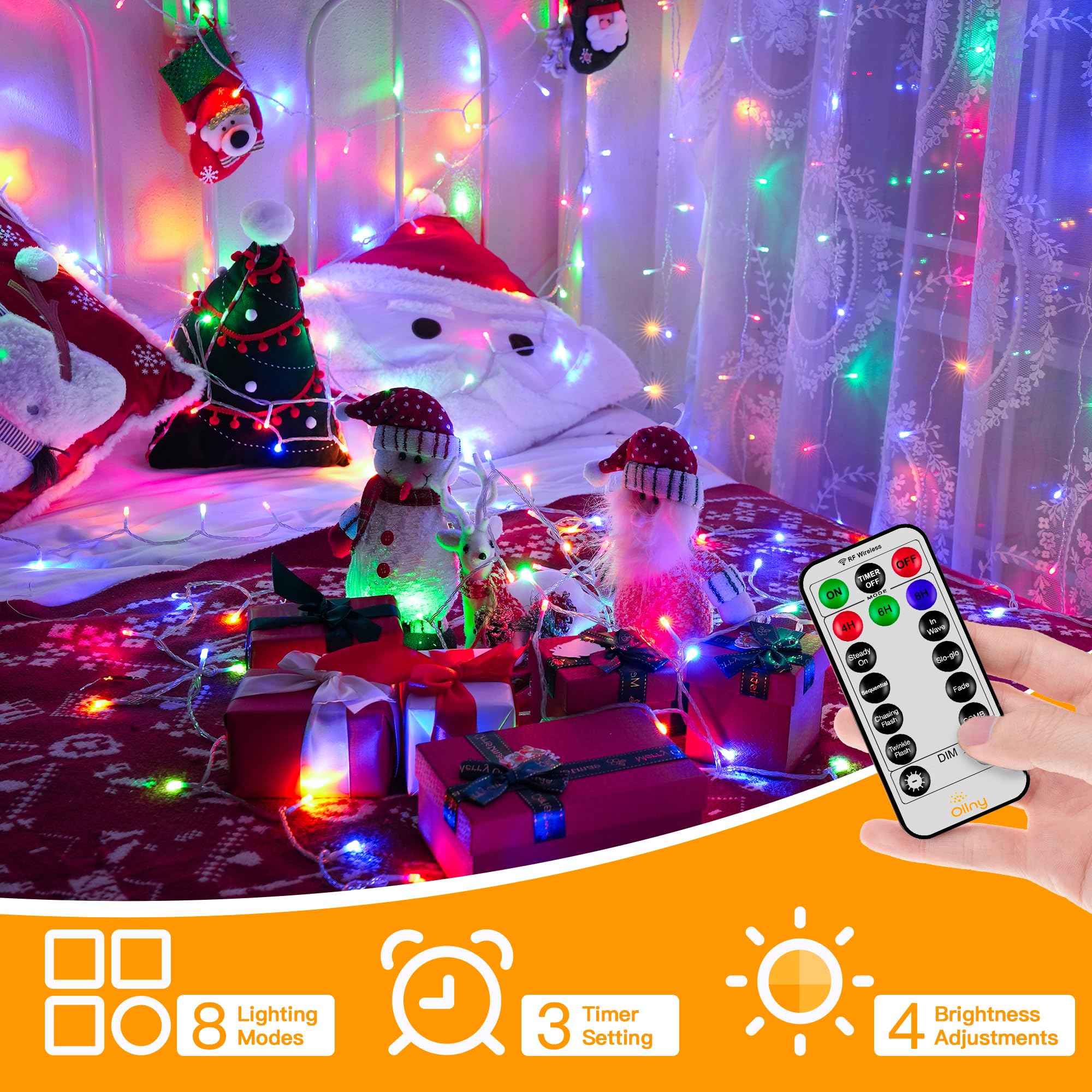 Ollny Christmas Tree Lights, 20m 200 LED Outdoor Fairy Light Mains Powered - Image 3