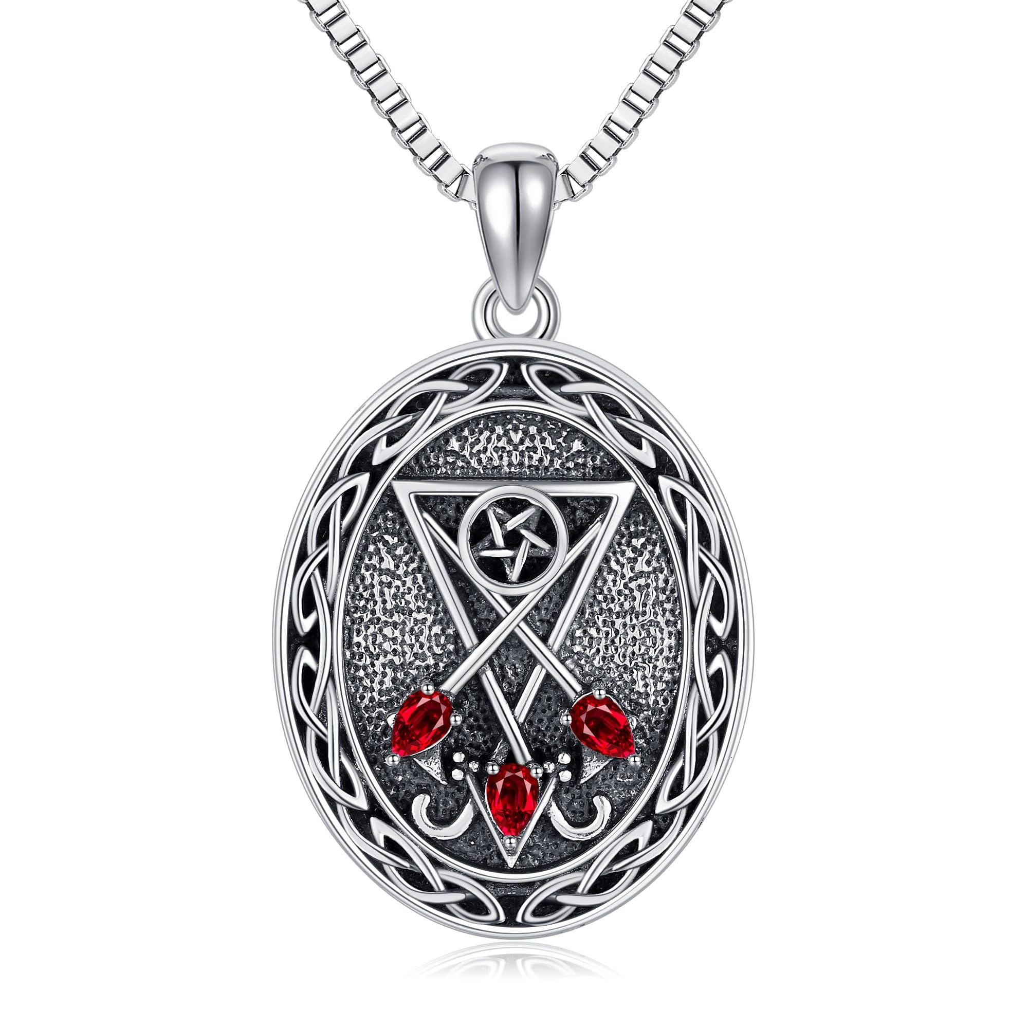 Lucifer Sigil Necklace 925 Sterling Silve Celtic Knot Necklace Sigil of Lucifer Pendant Satanic Jewelry For Men Women Halloween Gifts