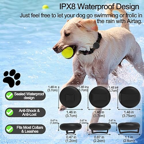 Miniatura 3 de Paquete de 2 soportes impermeables IPX8 para collar de perro, funda de aire oculta para collar de gato, funda de silicona antipérdida para AirTag