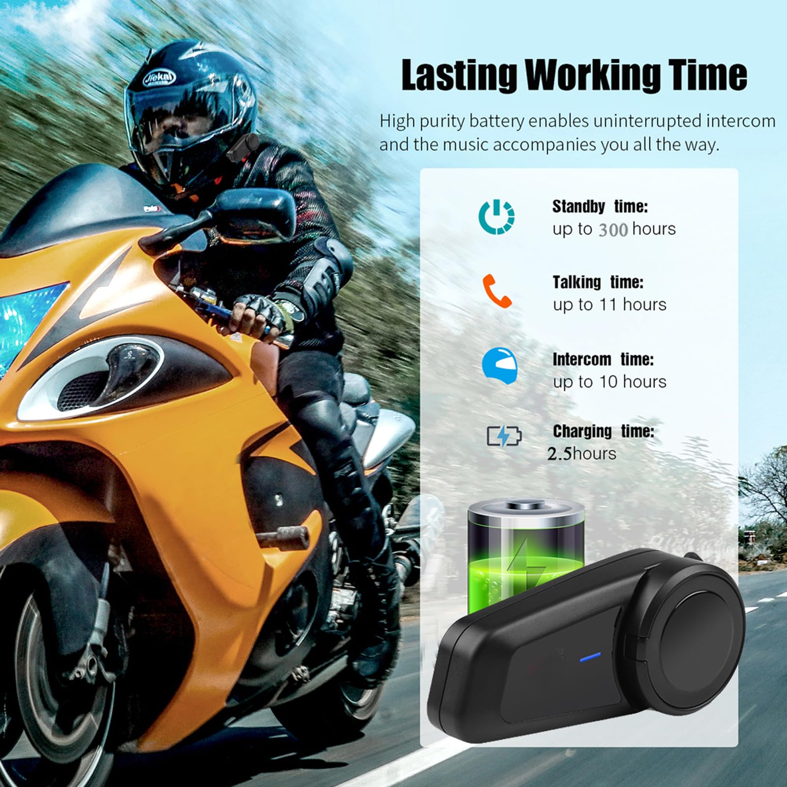 QSPORTPEAK M2 Intercomunicador Casco Moto, Sistemas de Comunicación Bluetooth para Motocicletas para 6 Jinetes/Rango 1000m, Bluetooth 5.1/CVC & ENC Cancelación de Ruido,Compartir música,2 Pieza