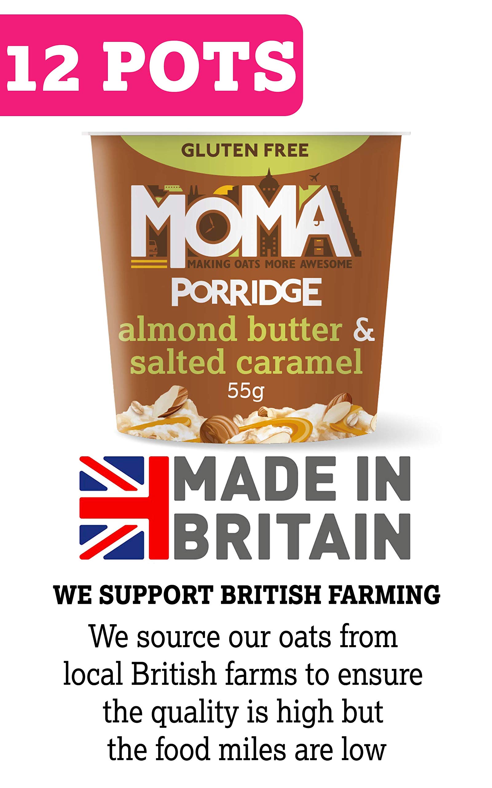 MOMA Instant Porridge Pots ALMOND BUTTER & SALTED CARAMEL Box of 12 x